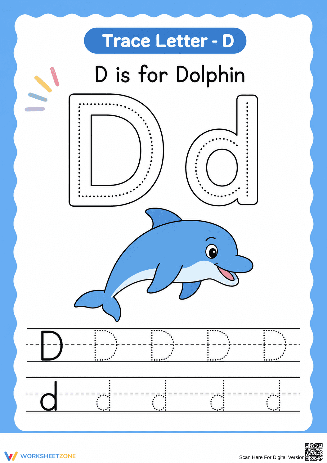 Printable Letter D Tracing Worksheet | Kindergarten ELA - Page 1