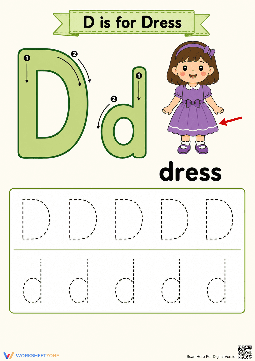 Printable Letter D Tracing Worksheet | Grade K-1 ELA - Page 1