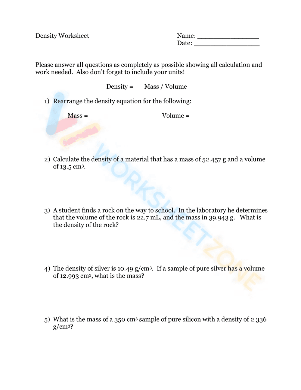 Density Formula and Calculation - Page 1