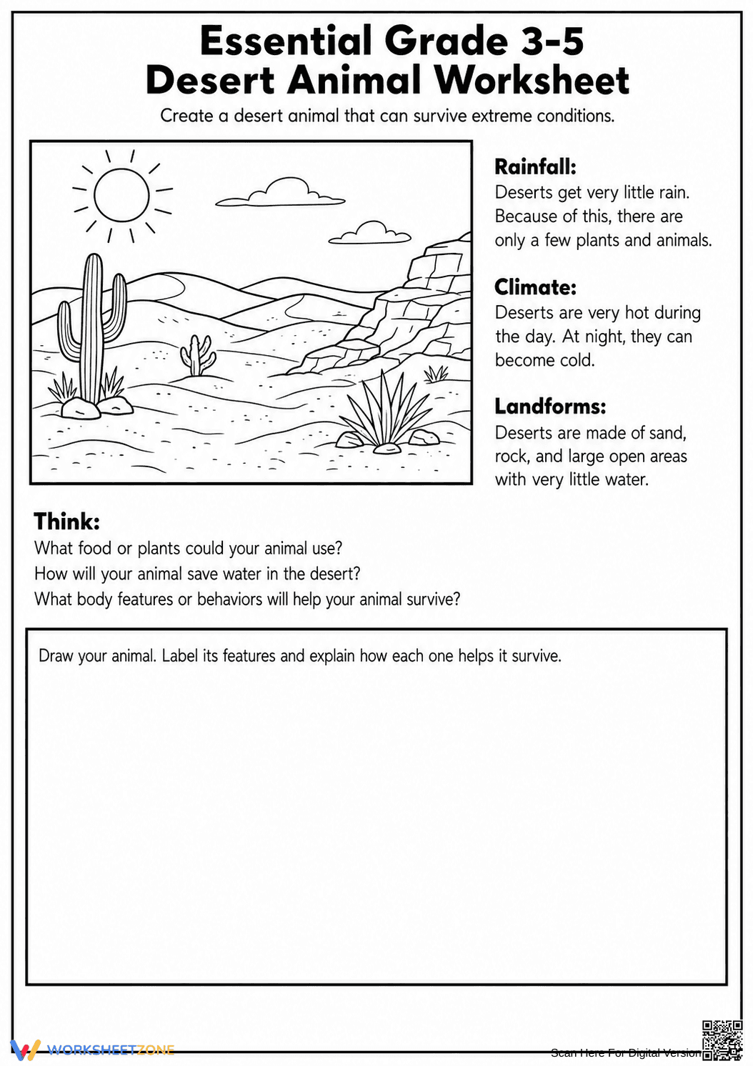 Essential Grade 3-5 Desert Animal Worksheet - Page 1