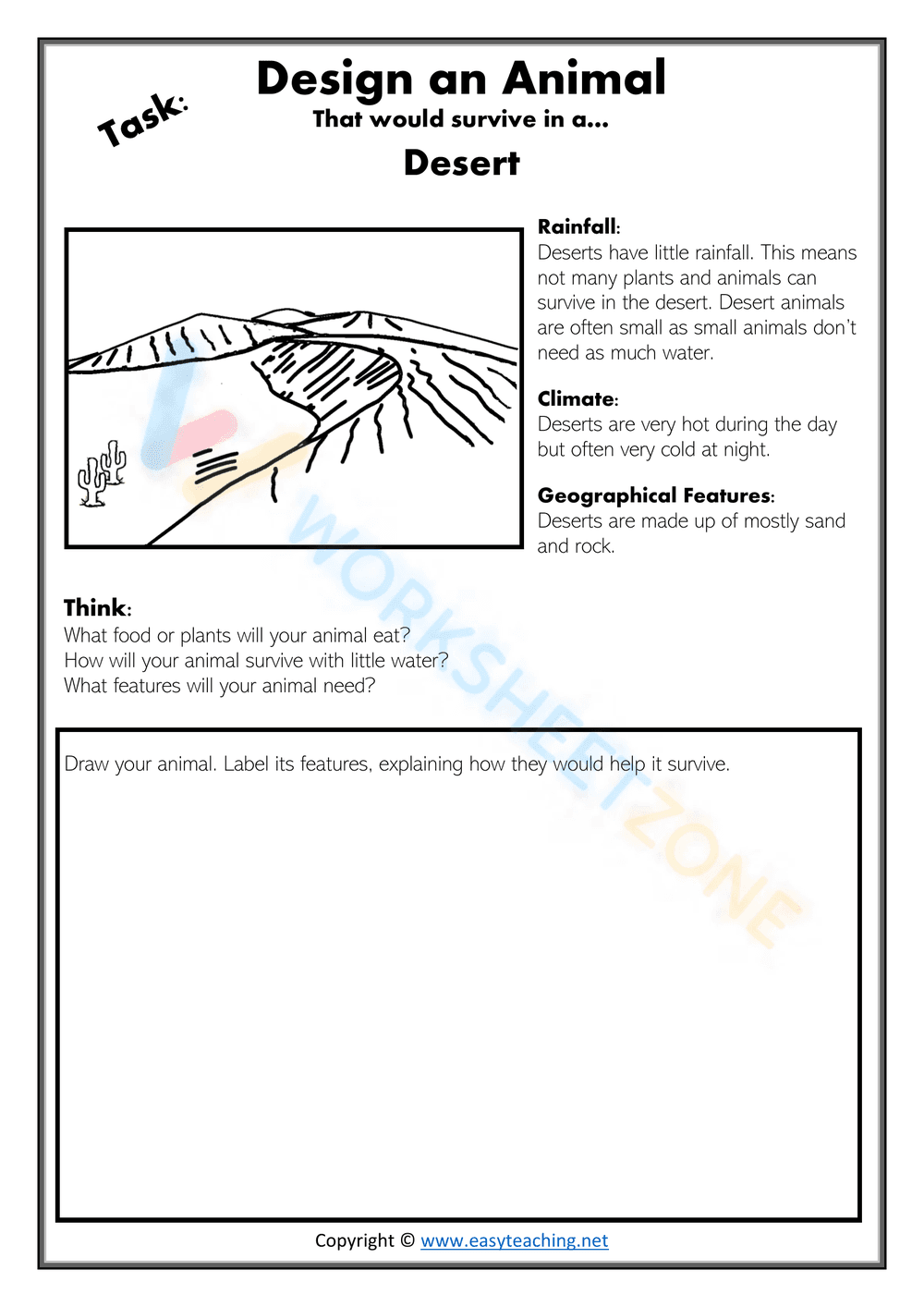 Essential Grade 3-5 Desert Animal Worksheet - Page 1