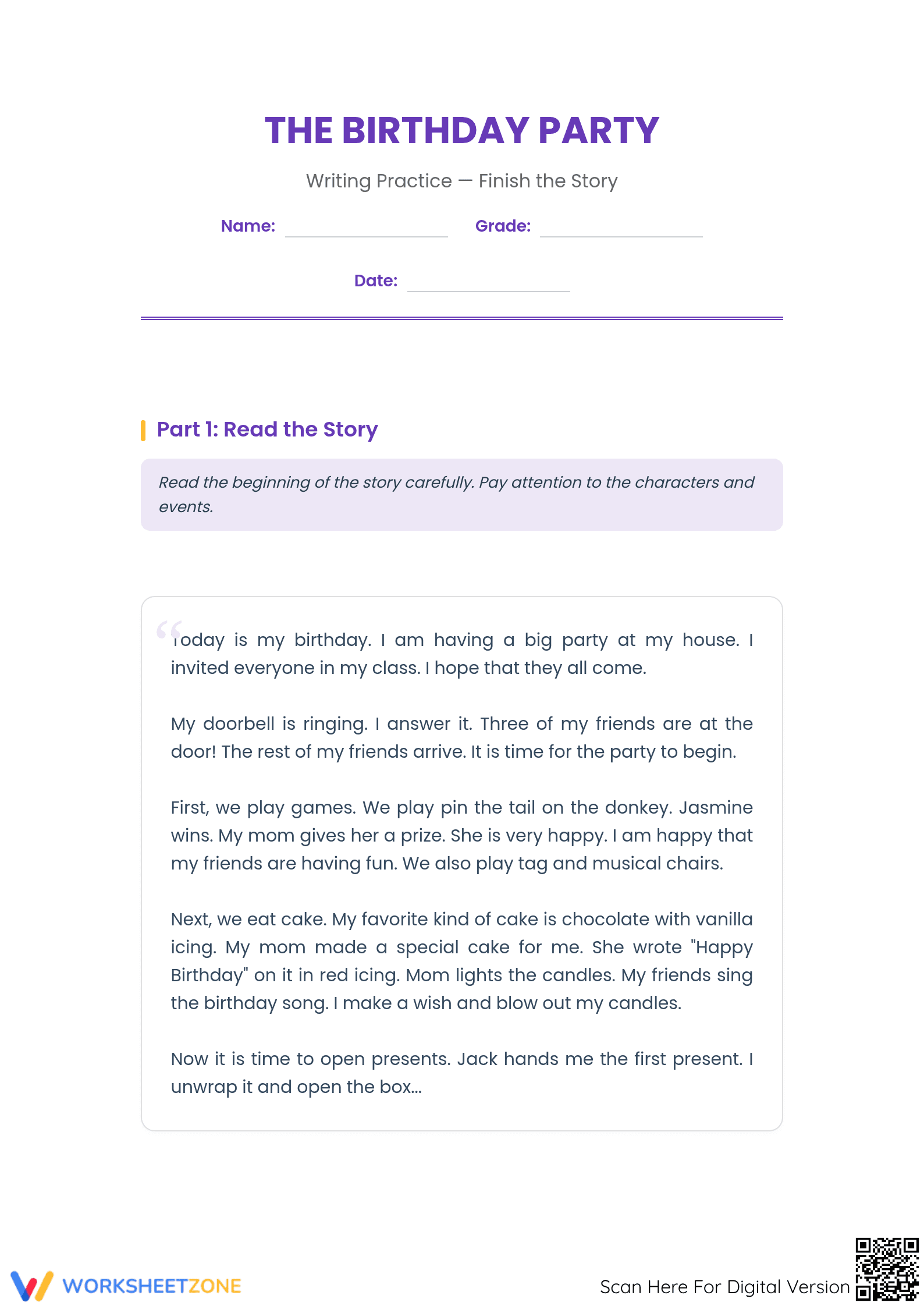 Narrative Writing Worksheet | Grade 4-7 Essential - Page 1