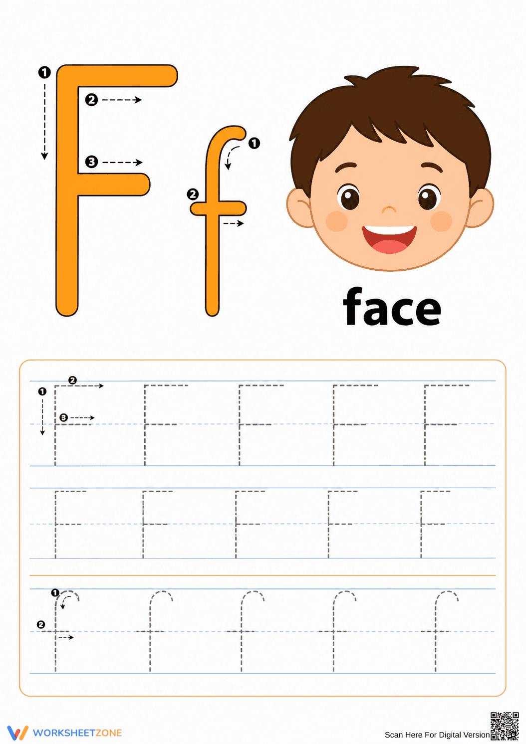 Printable Letter F Tracing Worksheet | Kindergarten ELA - Page 1