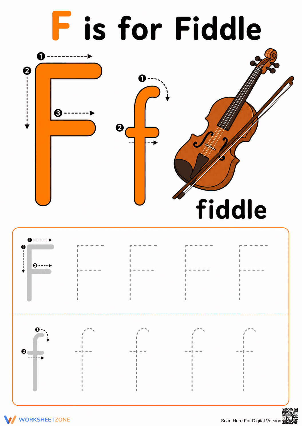 Letter F Tracing Worksheet | Grade K Printable - Page 1