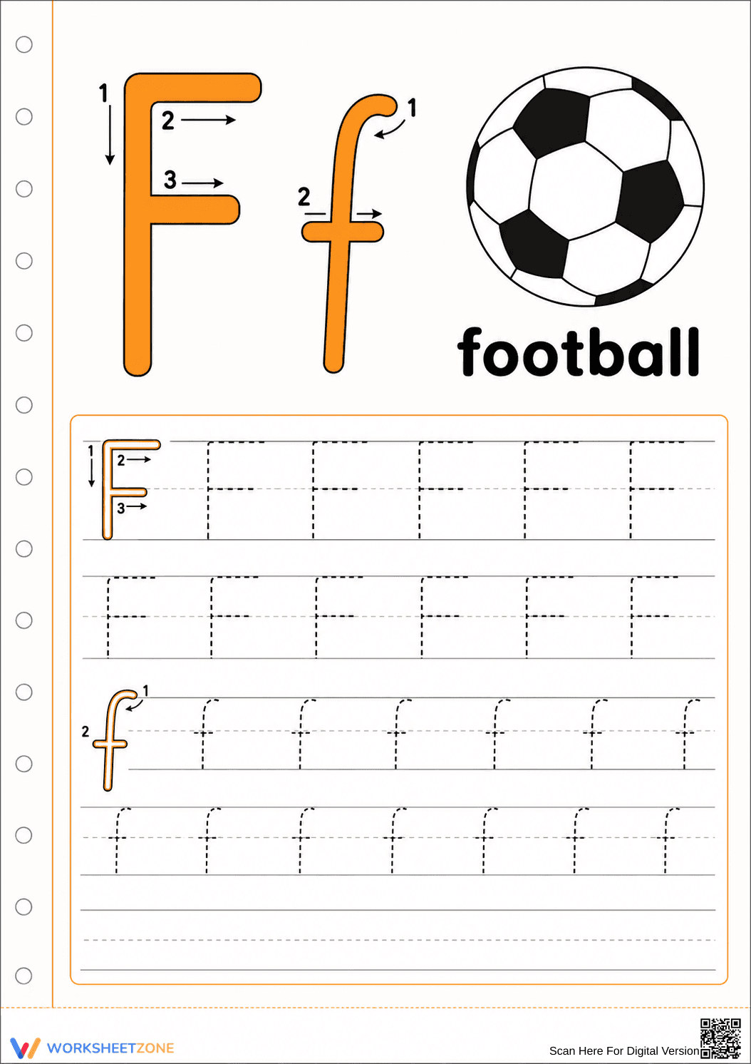 Letter F Tracing Worksheet | Printable Grade K-1 ELA - Page 1