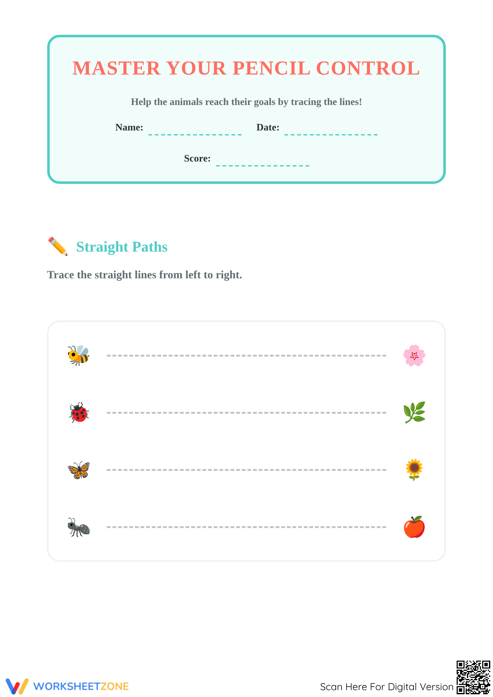 Essential Pencil Control Tracing Worksheet | Grade K Ready - Page 1