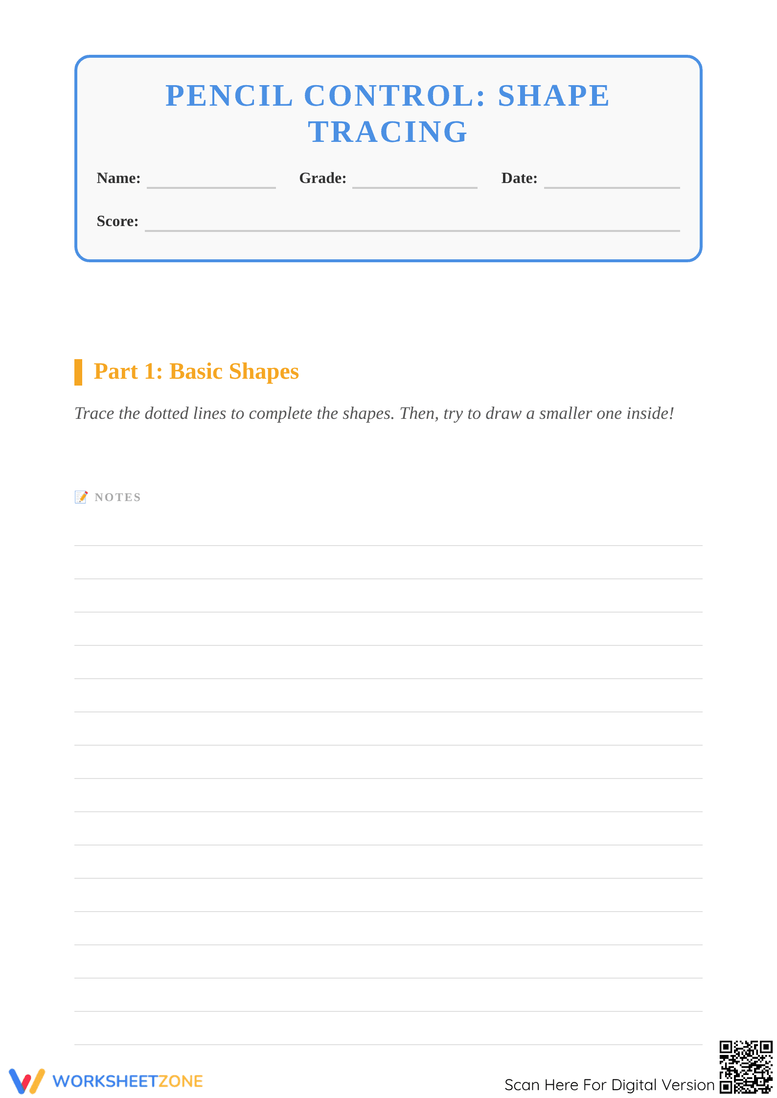 Essential Pencil Control & Shape Tracing Worksheet | Grade K - Page 1