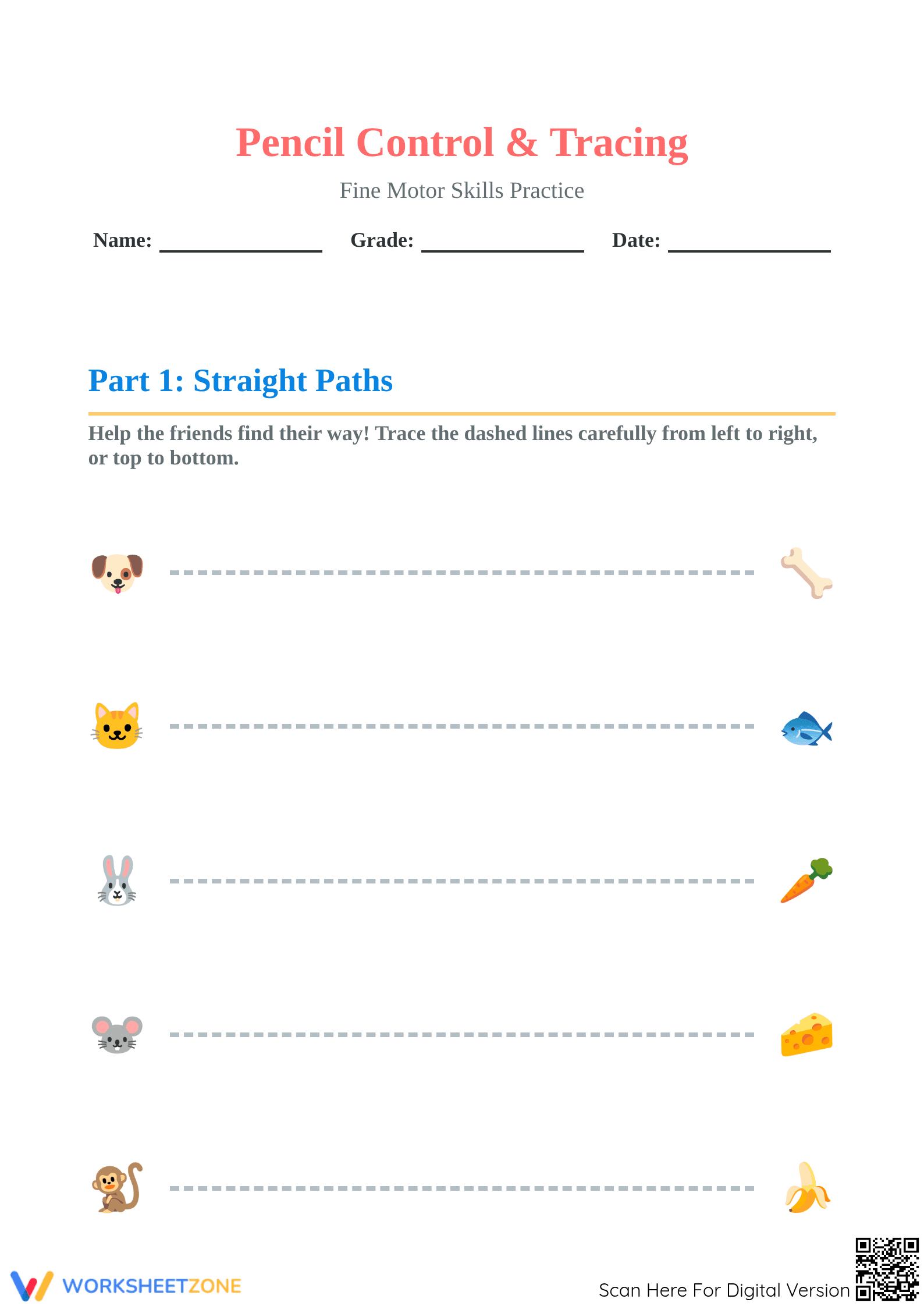 Printable Pencil Control & Tracing Worksheet | Grade K - Page 1