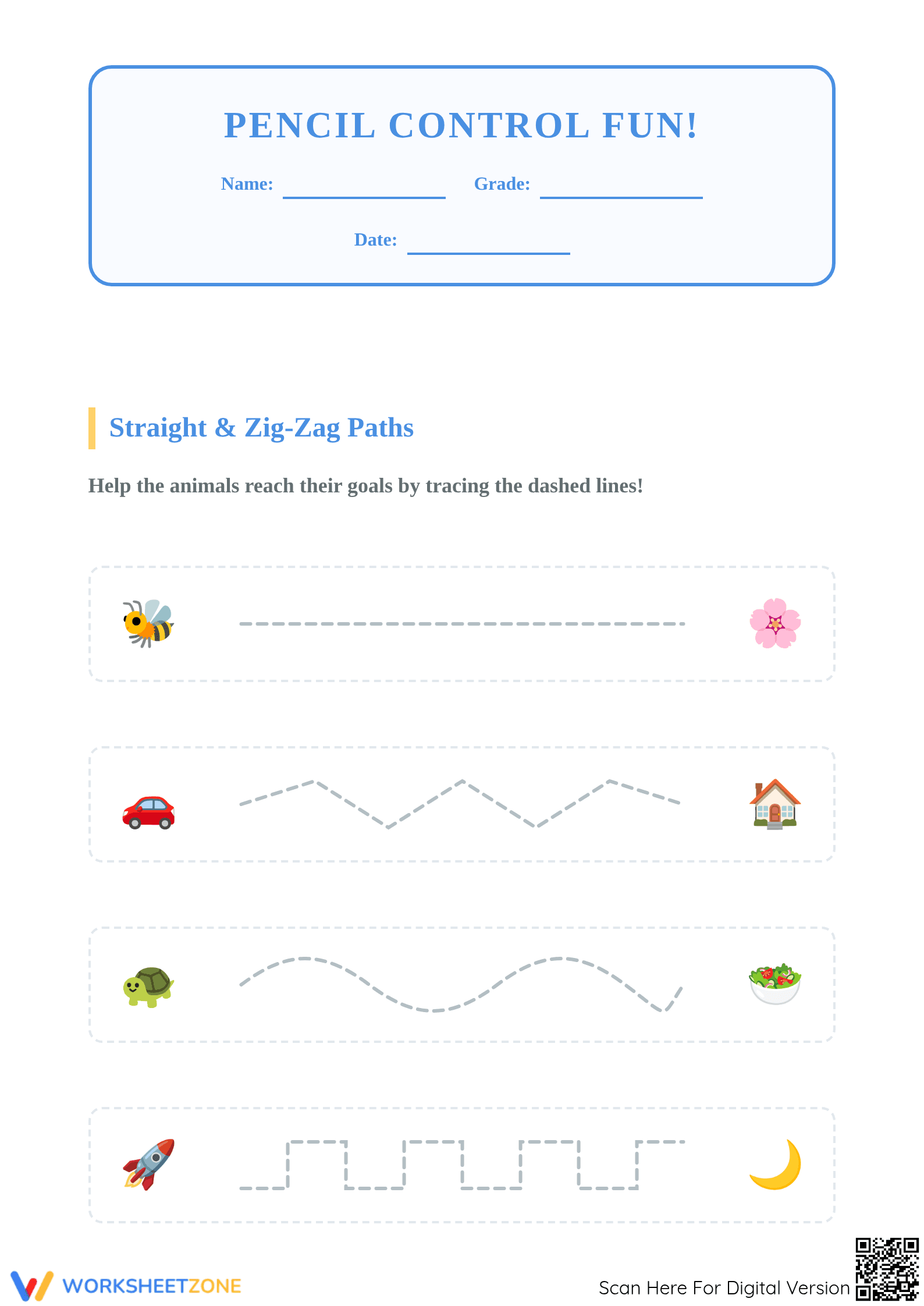 Grade K Pencil Control — Printable No-Prep Worksheet - Page 1