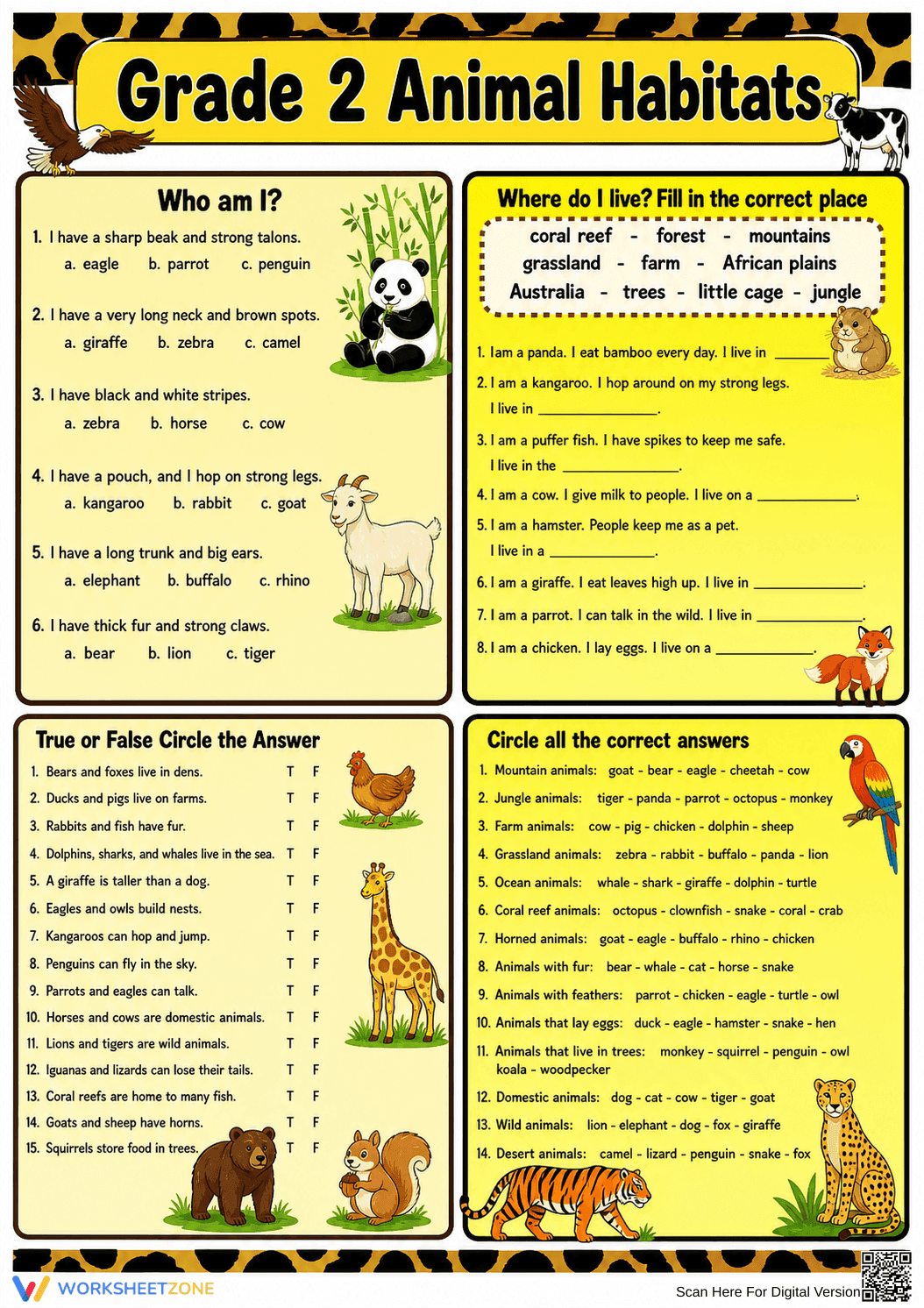 Grade 2 Animal Habitats — Printable No-Prep Worksheet - Page 1