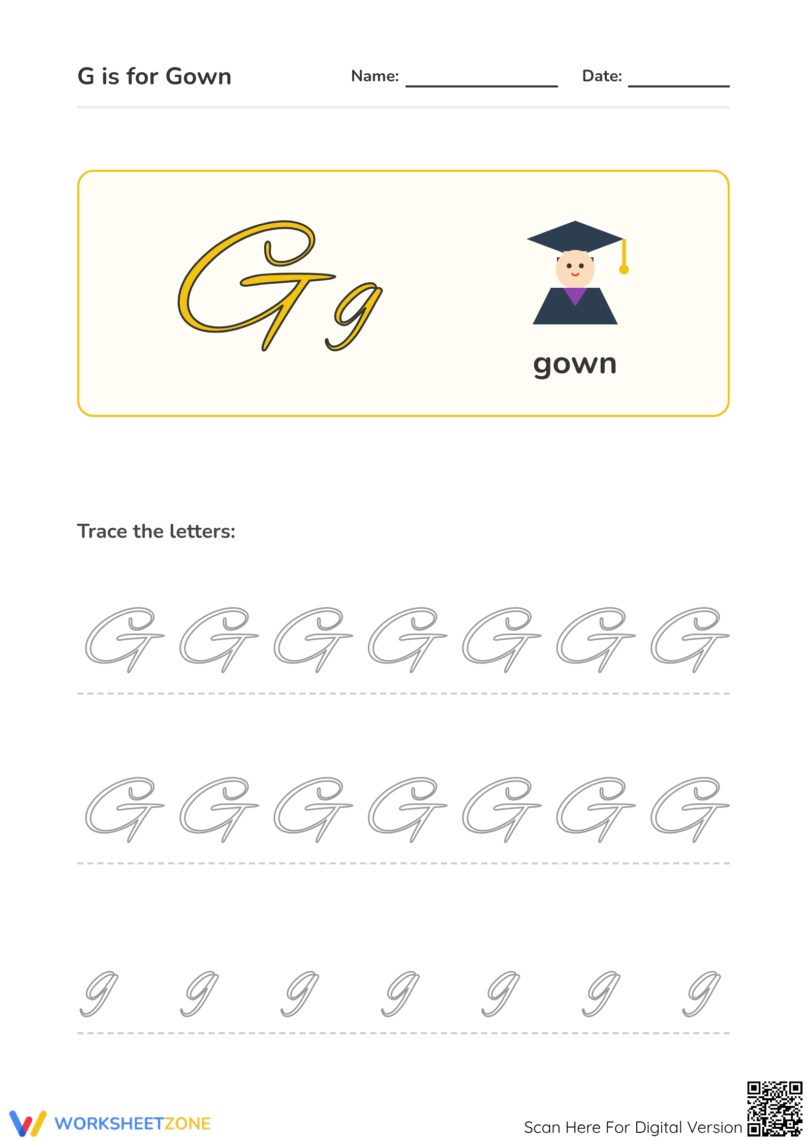 Letter G Tracing Worksheet | Essential Phonics Practice - Page 1