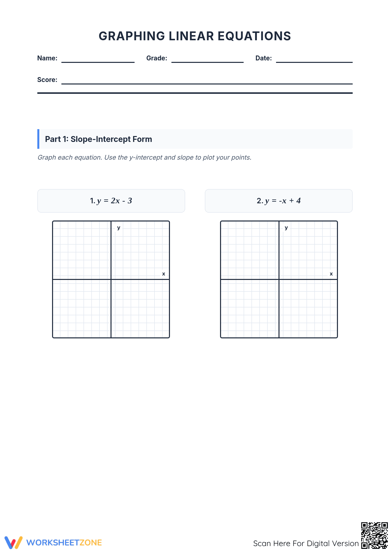 Essential Graphing Linear Equations Worksheet | Grade 8-HS - Page 1