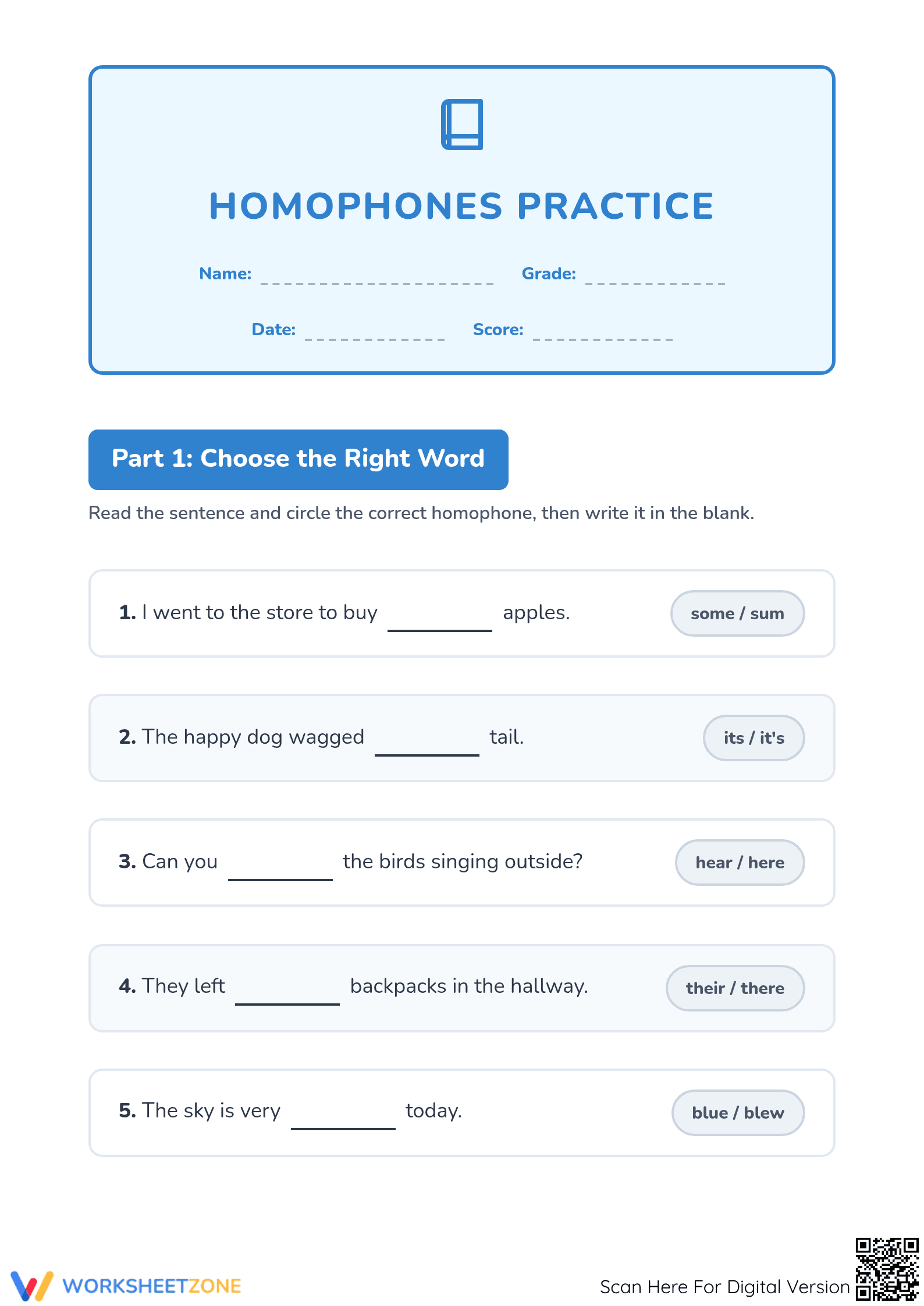 Homophones Practice Worksheet | Grade 4 Essential - Page 1