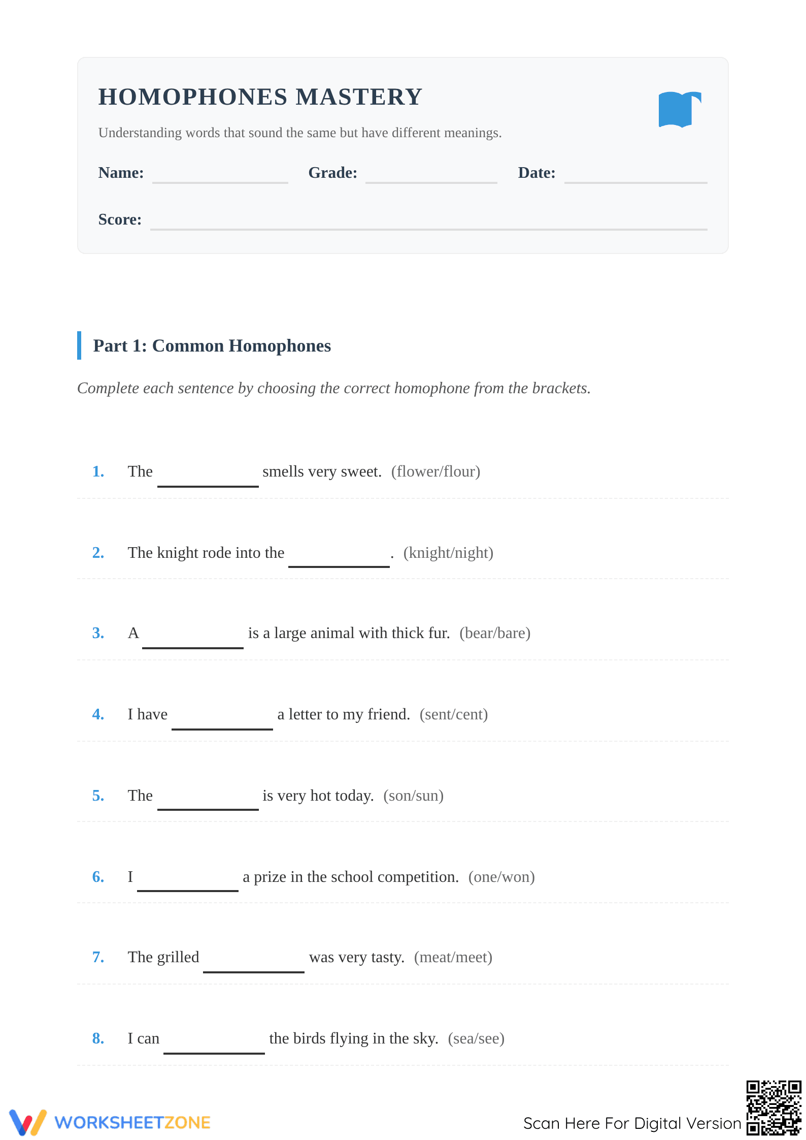 Essential Homophones Practice Worksheet | Grade 4 Ready - Page 1