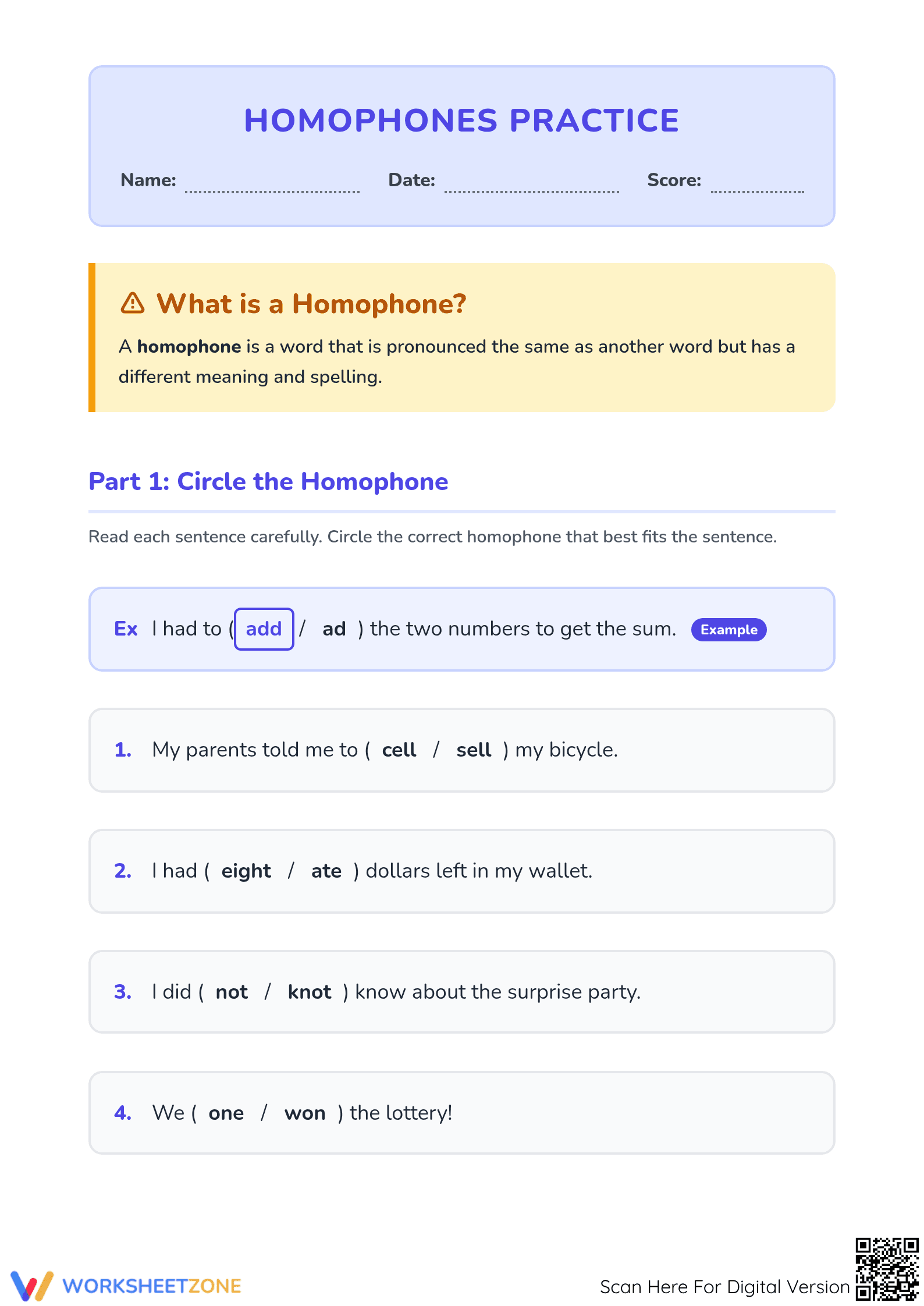 Printable Homophones Worksheet | Grade 4 ELA - Page 1