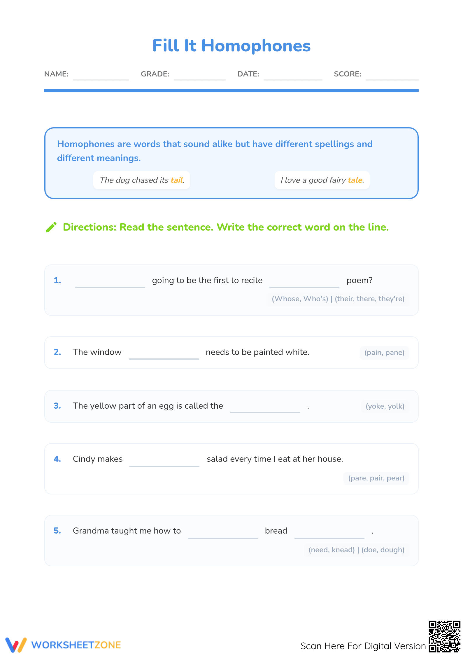Homophones Practice Worksheet | Grade 4 Essential - Page 1