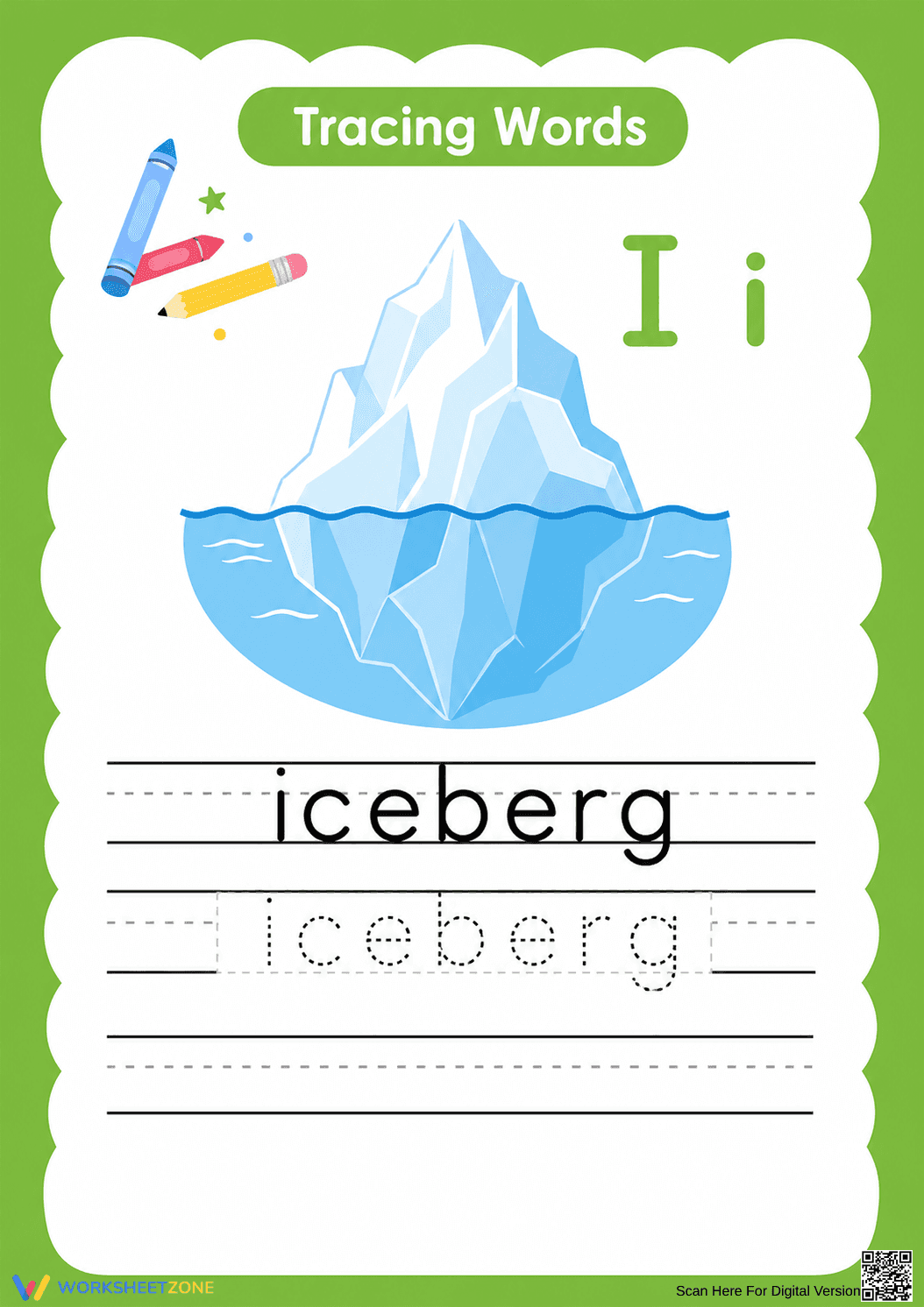 Letter I Tracing Worksheet | Printable Kindergarten ELA - Page 1