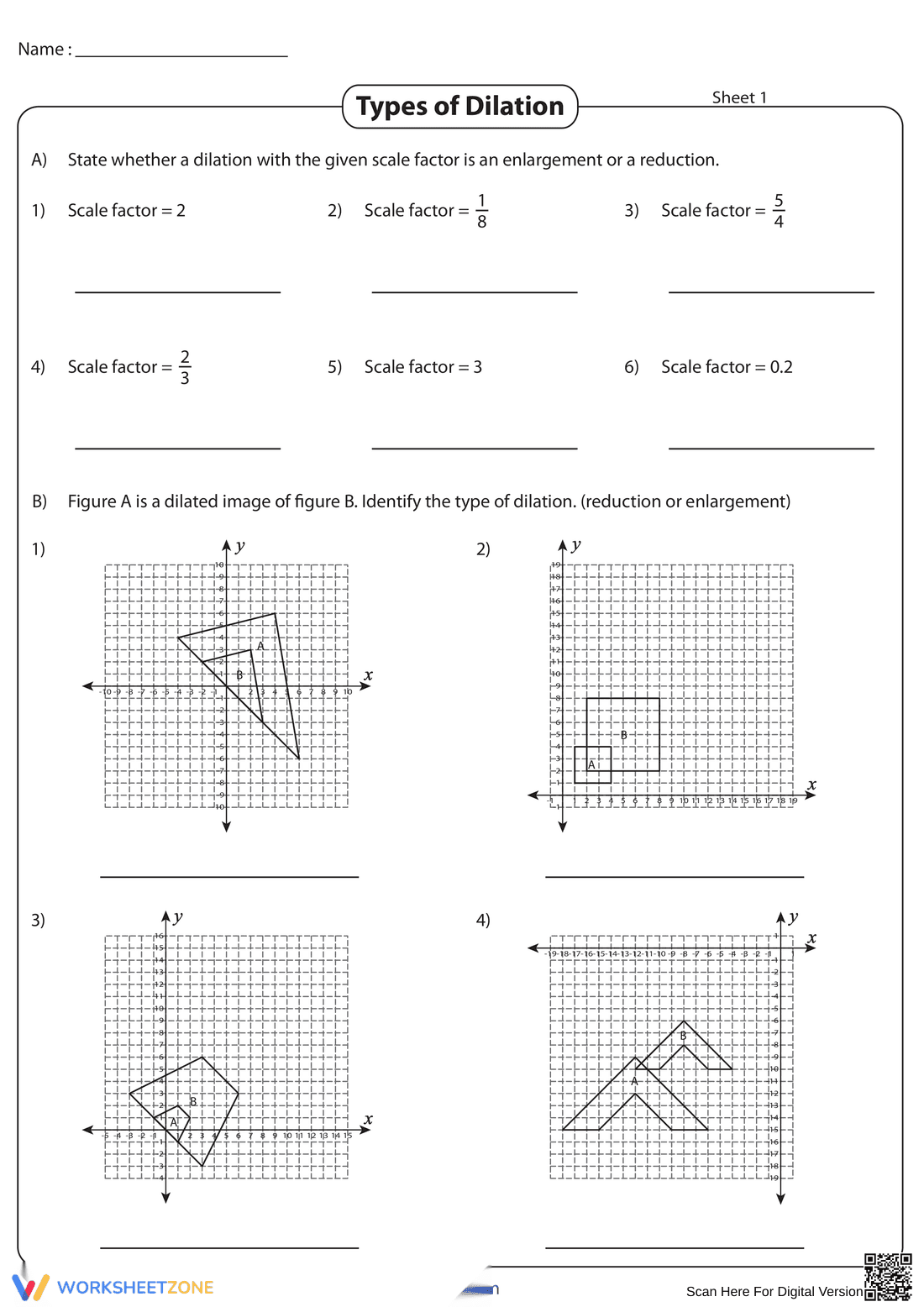 Identifying Dilations Worksheet | Essential Grade 8 Math - Page 1