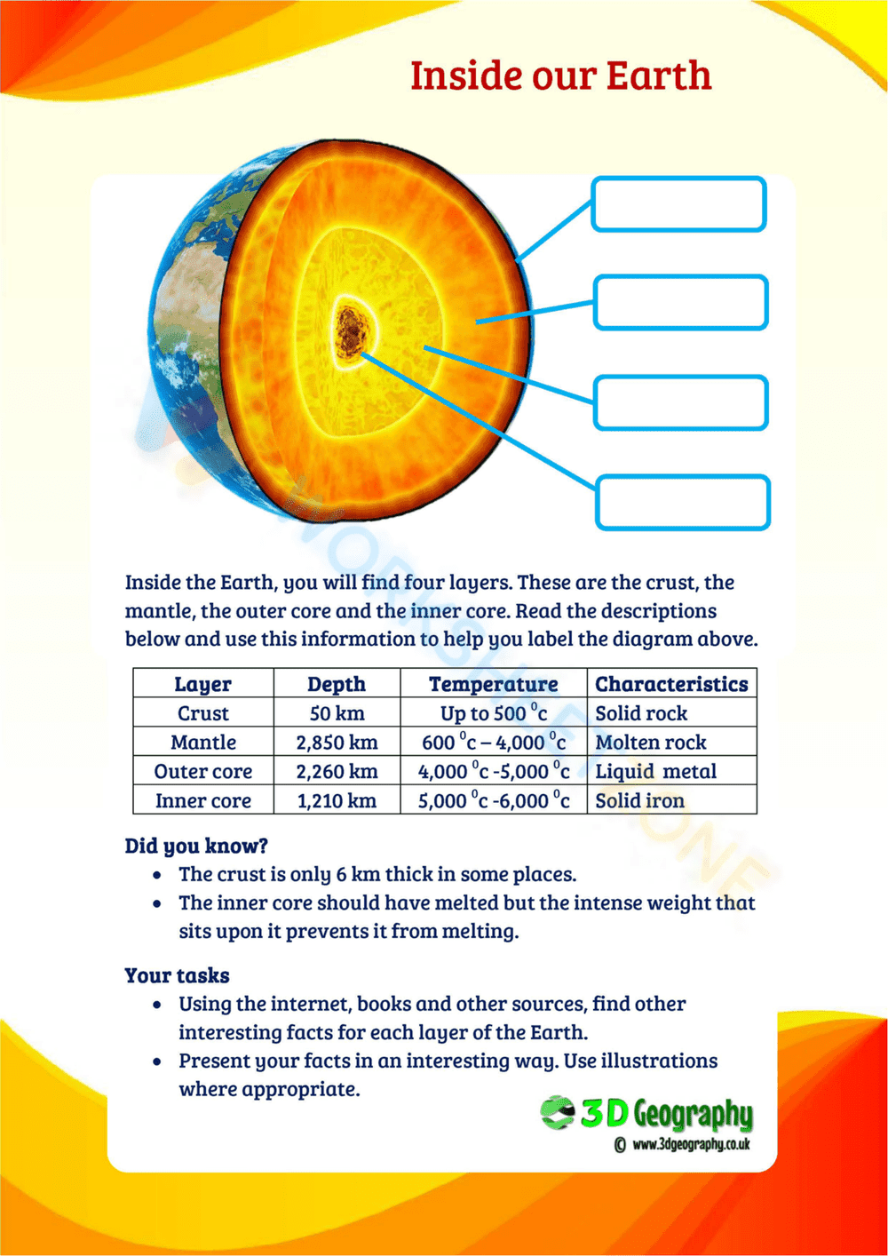 Inside our Earth Worksheet | Grade 6 Essential Science - Page 1