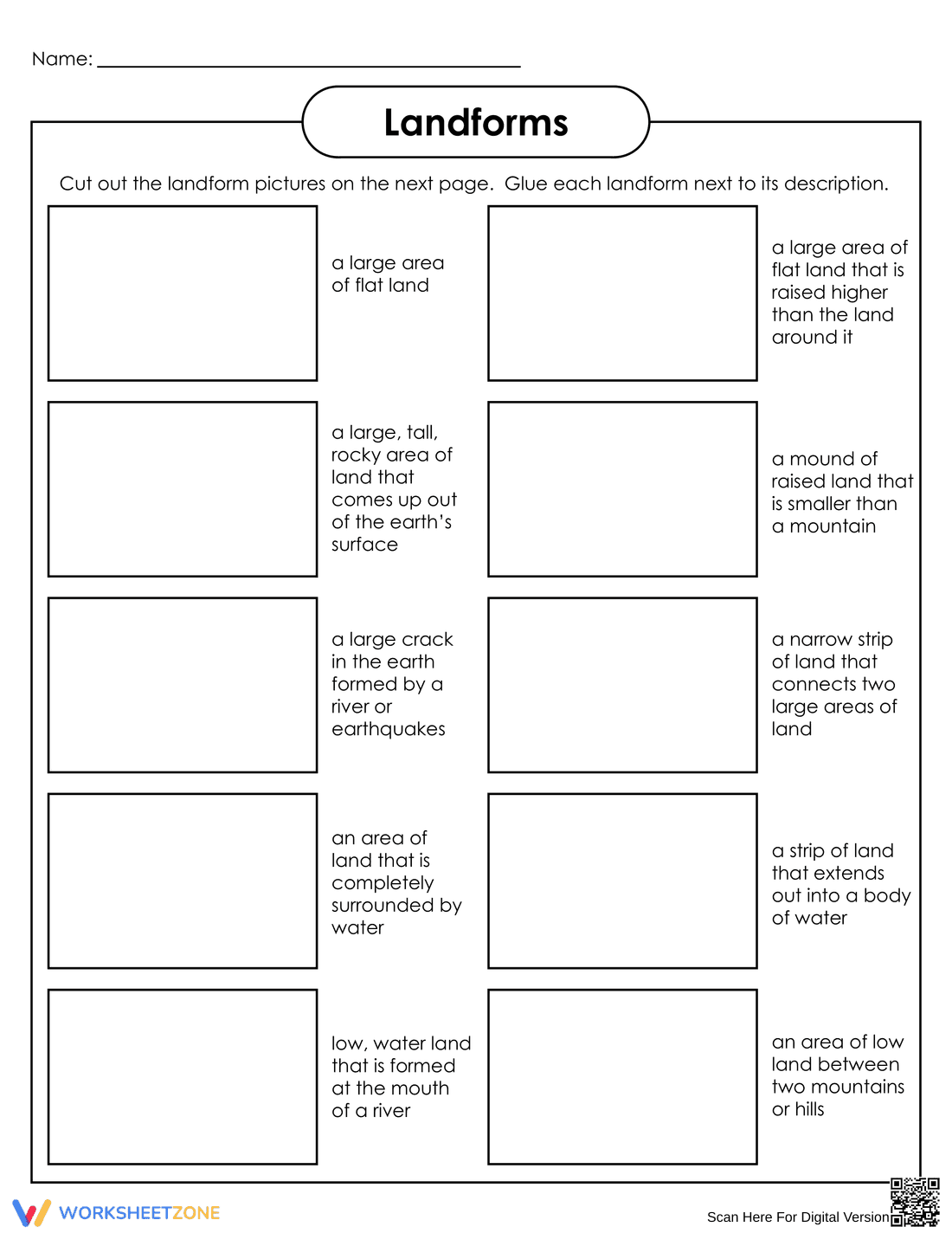 Printable Landforms Cut and Glue Worksheet | Grade 2 - Page 1
