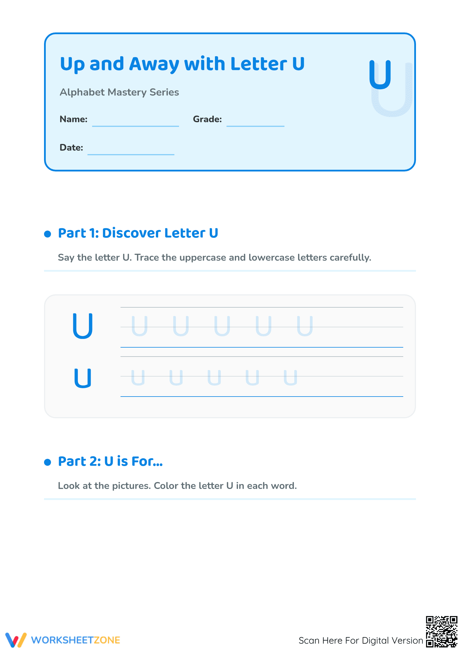 Essential Letter U Phonics Worksheet | Kindergarten Ready - Page 1