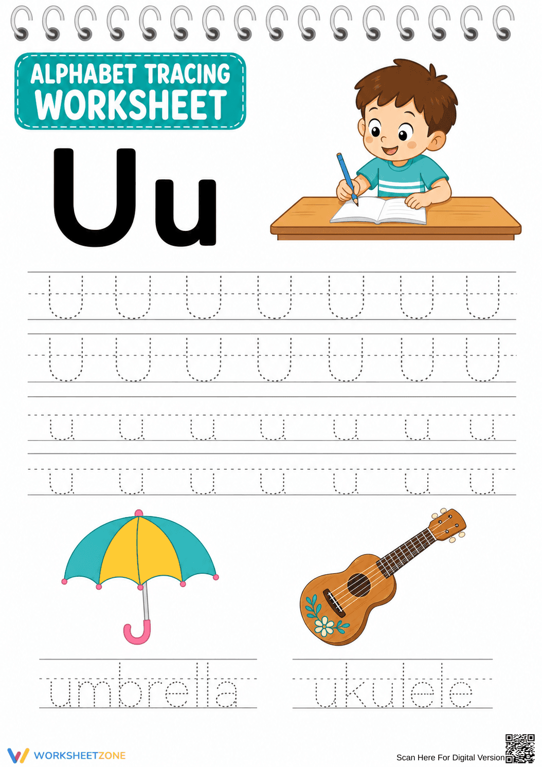 Printable Letter U Tracing Worksheet | Kindergarten ELA - Page 1