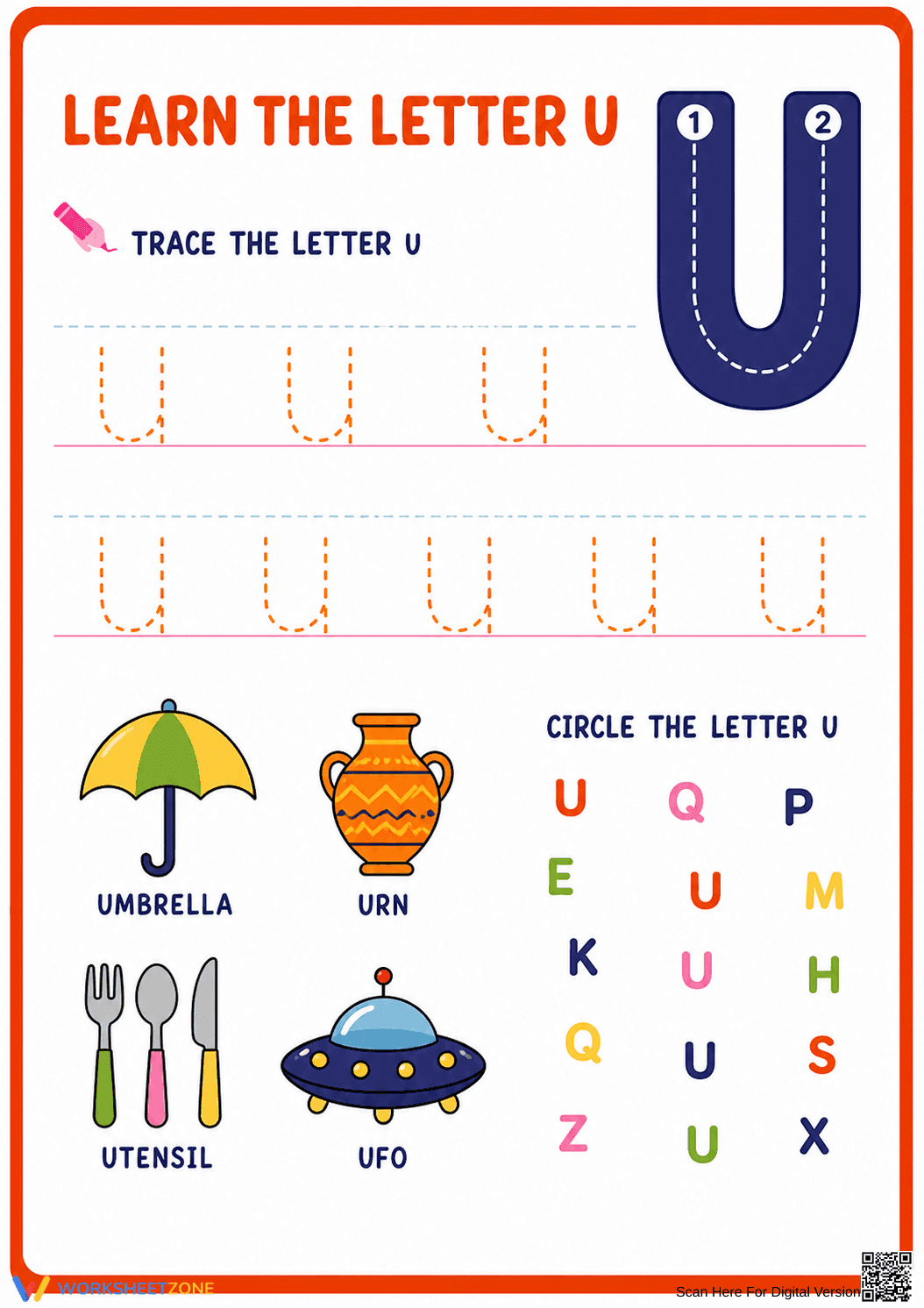Essential Letter U Beginning Sound Worksheet | Grade K - Page 1