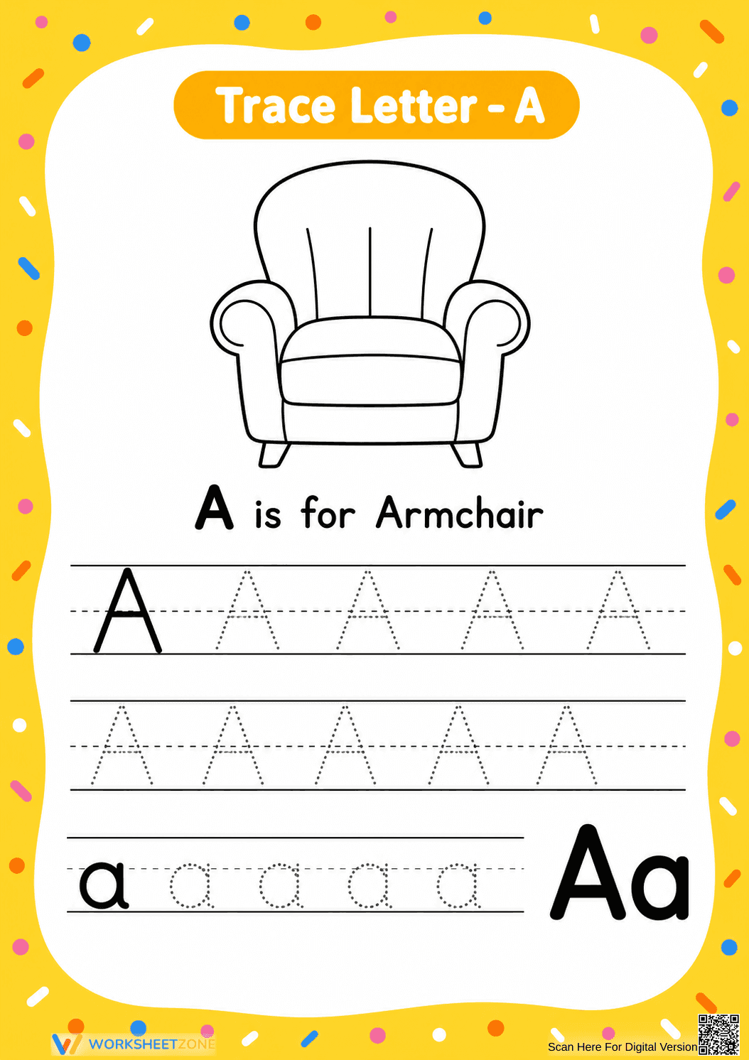 Printable Letter A Tracing Worksheet | Kindergarten Phonics - Page 1