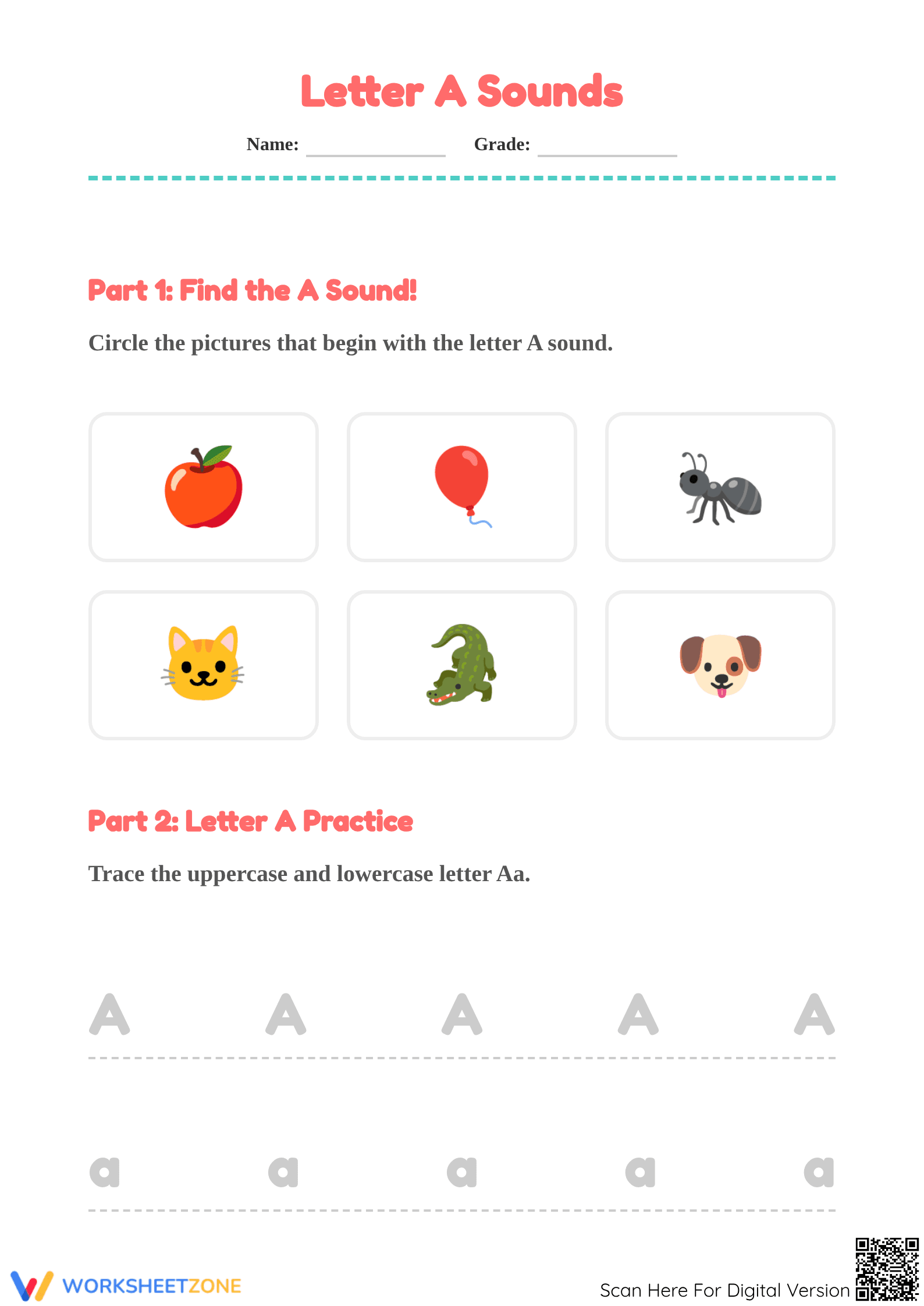 Letter A Beginning Sound Worksheet | Essential Grade K-1 - Page 1