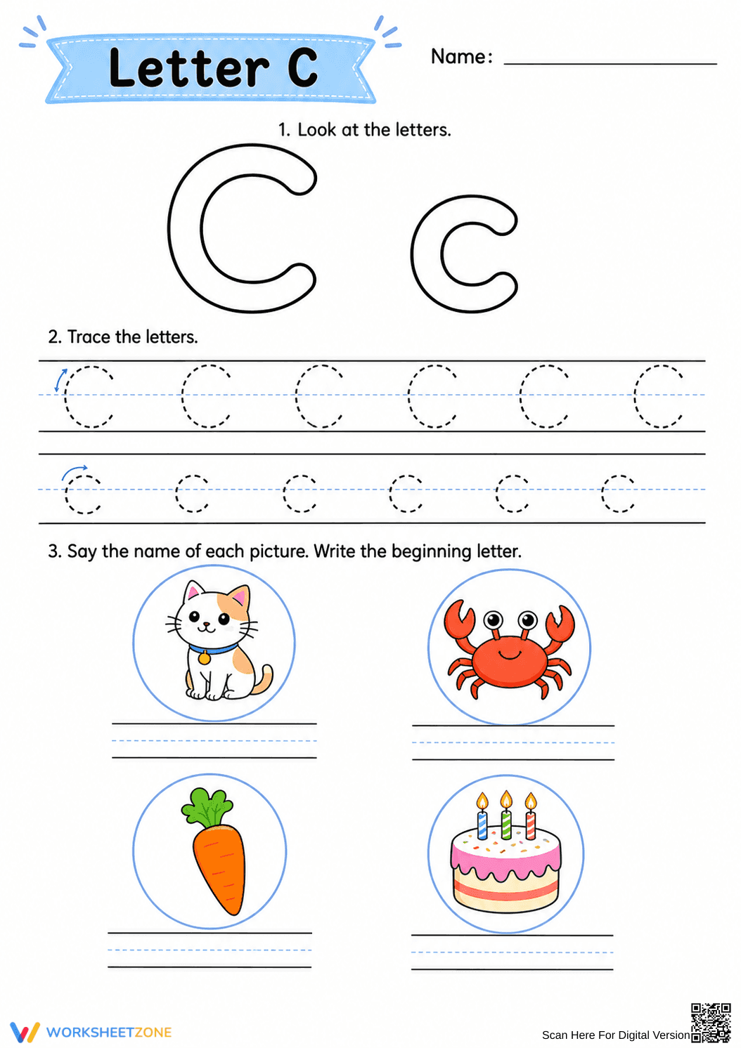Printable Letter C Beginning Sound Worksheet | Grade K-2 - Page 1
