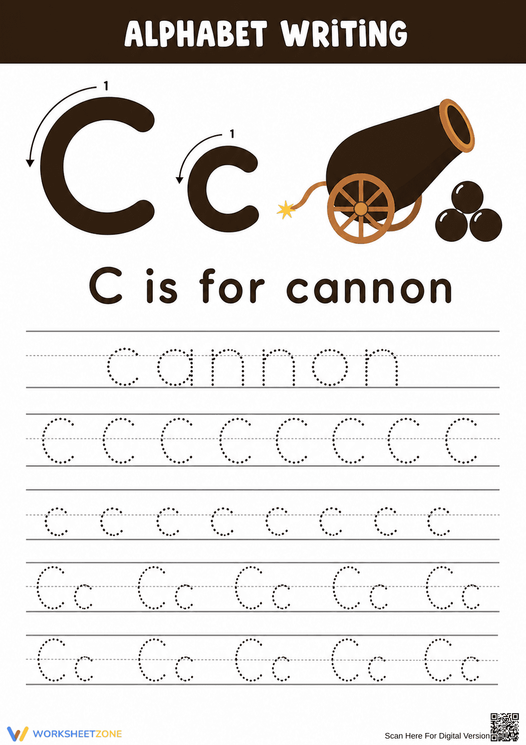 Printable Letter C Tracing Worksheet | Grade K Ready - Page 1