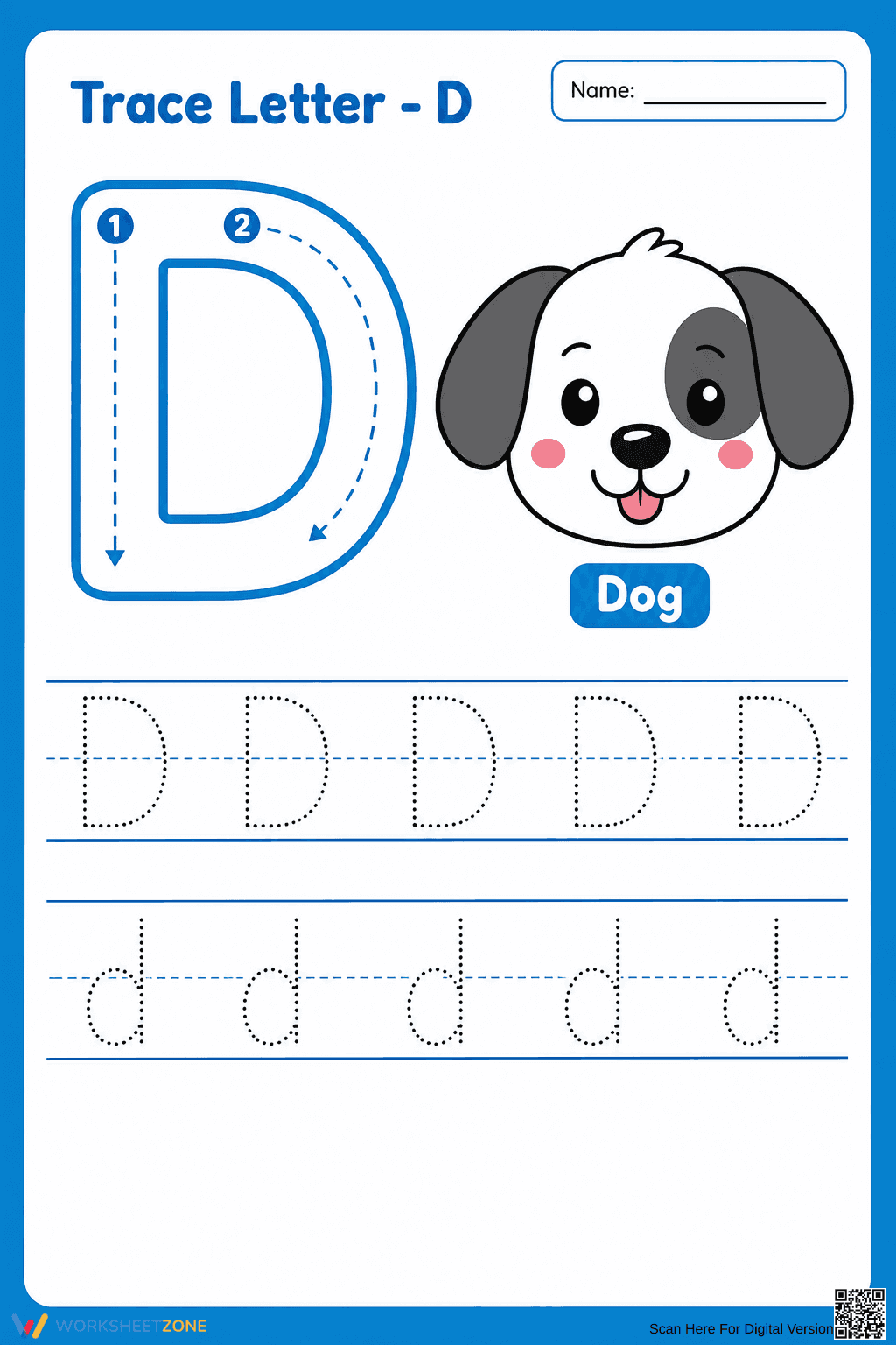 Printable Letter D Tracing Worksheet | Kindergarten ELA - Page 1