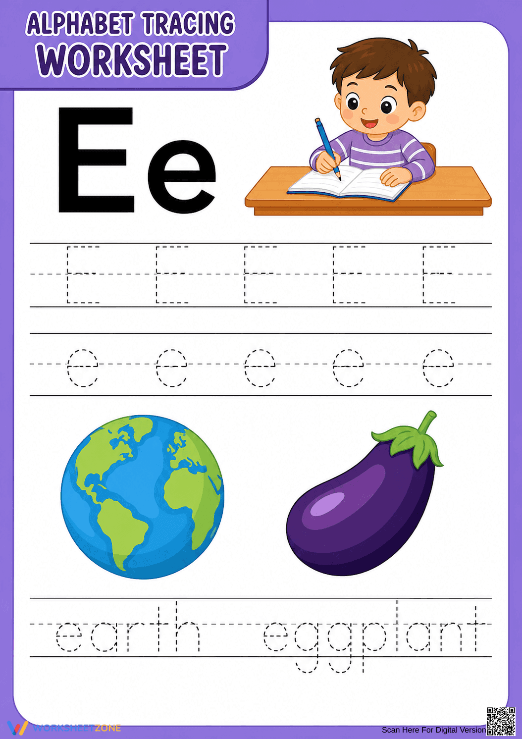Letter E Beginning Sound Printable Worksheet | Grade K - Page 1