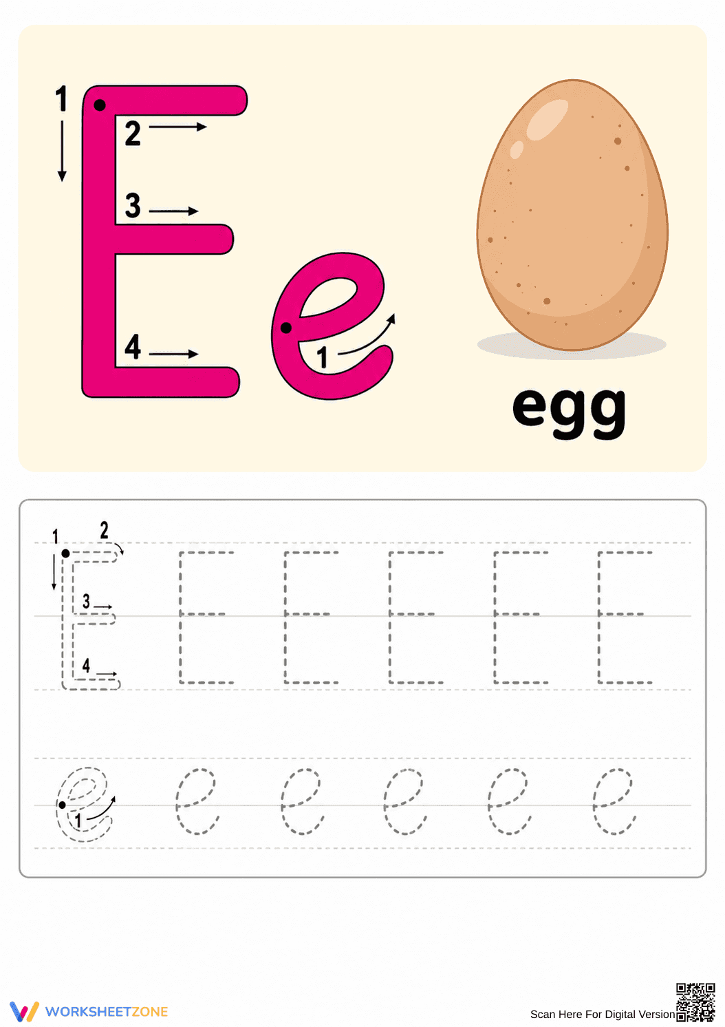 Printable Letter E Beginning Sound & Tracing Worksheet - Page 1