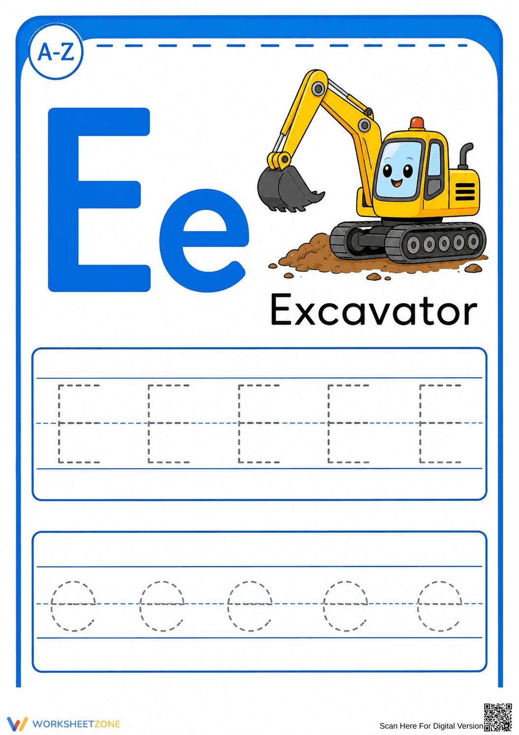 Letter E Tracing Printable | Grade K Phonics - Page 1