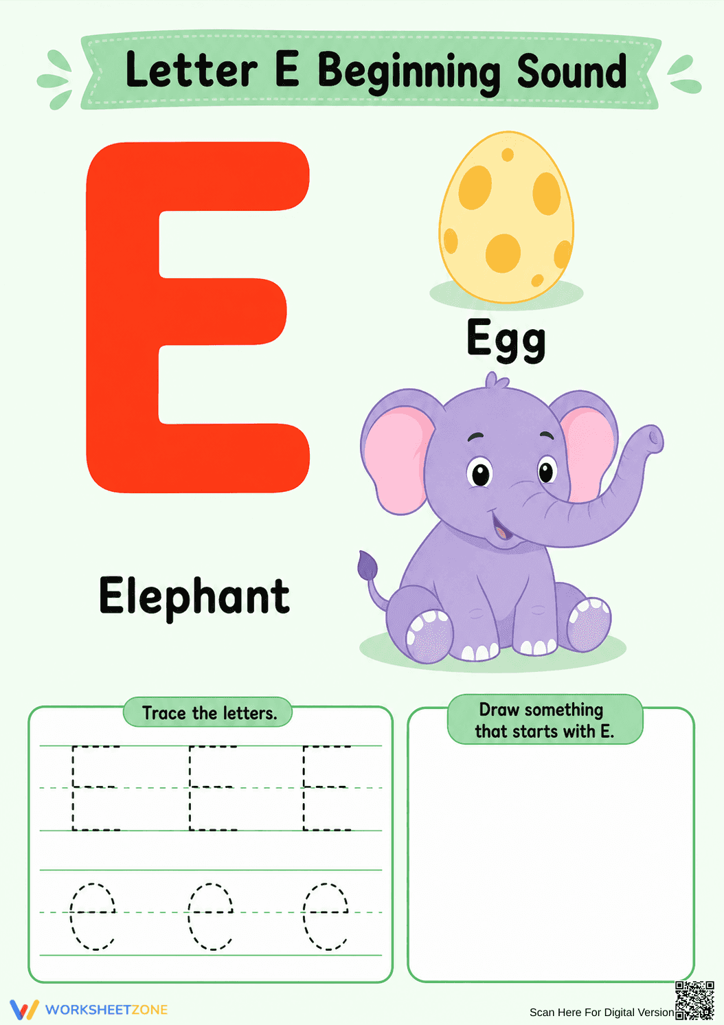 Essential Letter E Beginning Sound Worksheet | Grade K - Page 1