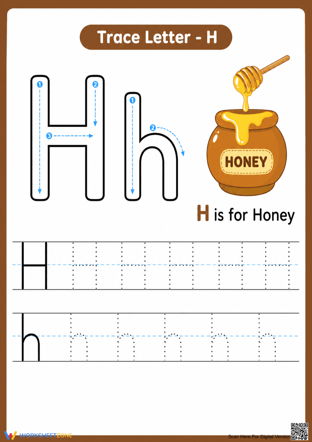 Printable Letter H Tracing Worksheet | Kindergarten ELA - Page 1