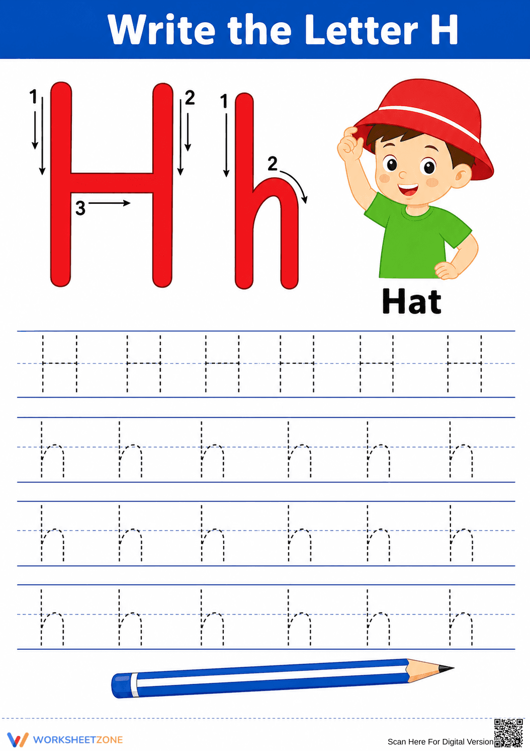 Essential Letter H Tracing Worksheet | Kindergarten - Page 1