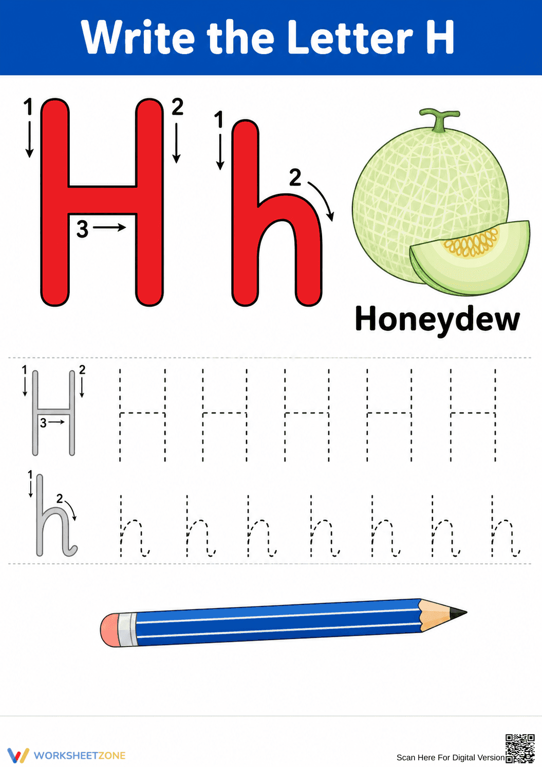 Printable Letter H Tracing Worksheet | Kindergarten ELA - Page 1