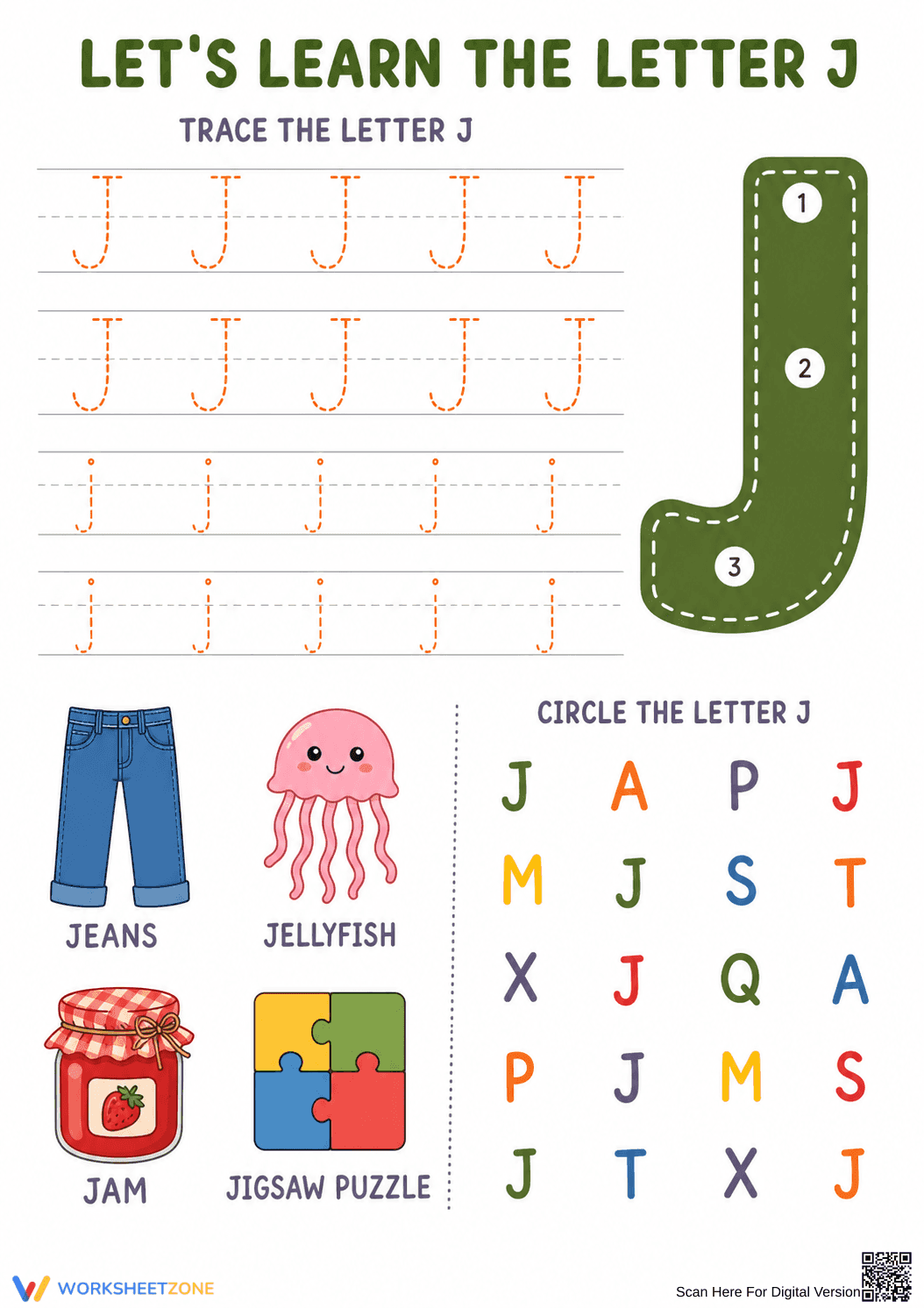 Printable Letter J Worksheet | Kindergarten ELA - Page 1