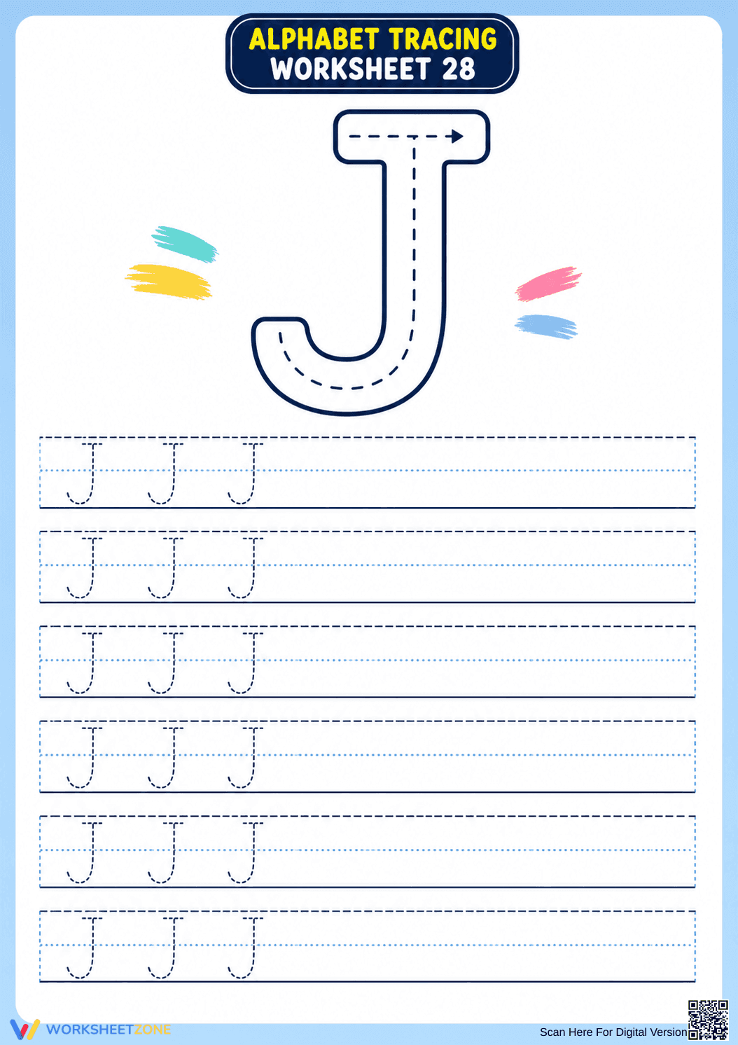 Letter J Tracing Worksheet | Essential Grade K-2 Phonics - Page 1