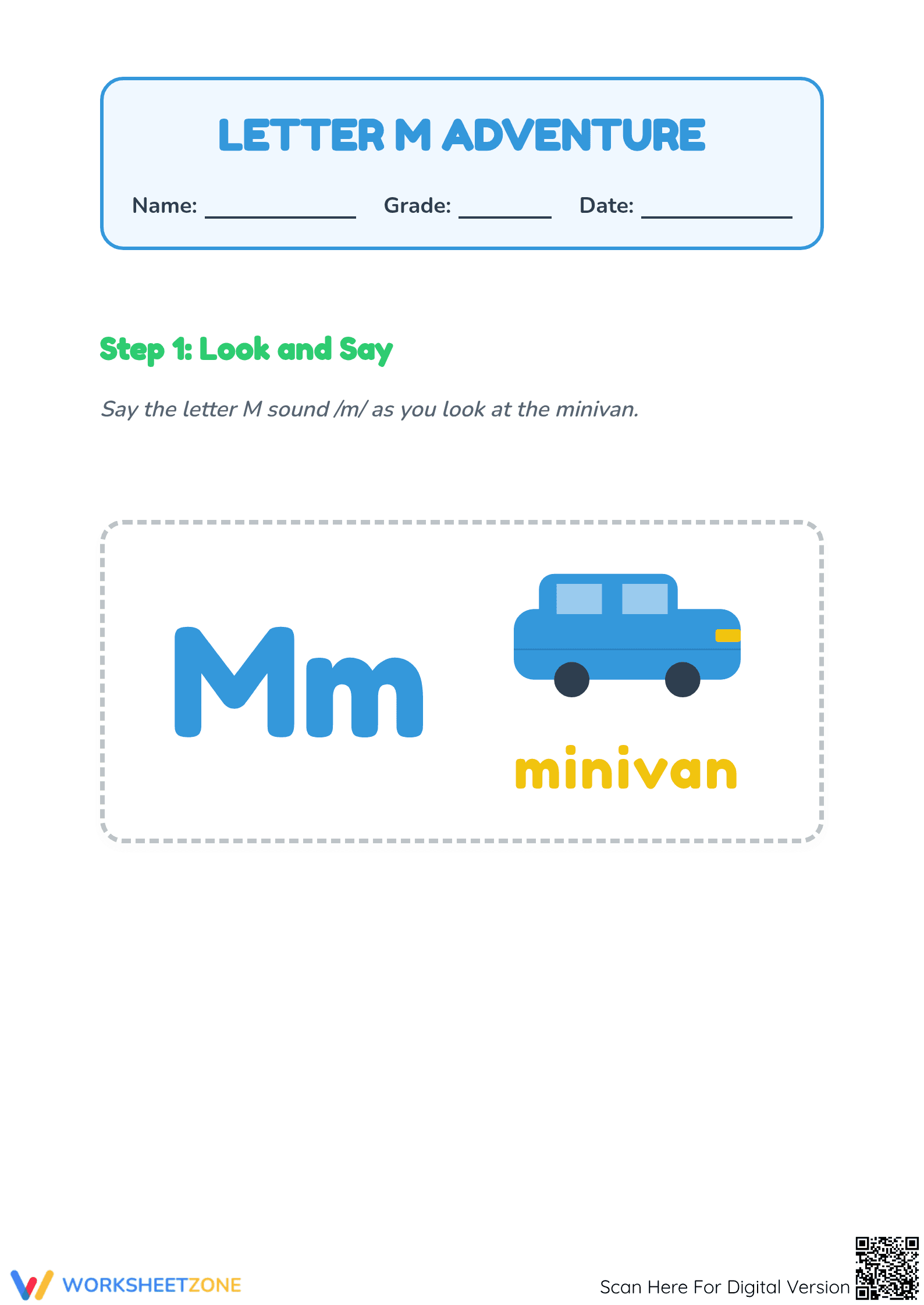 Letter M Beginning Sound Worksheet | Grade K Printable - Page 1