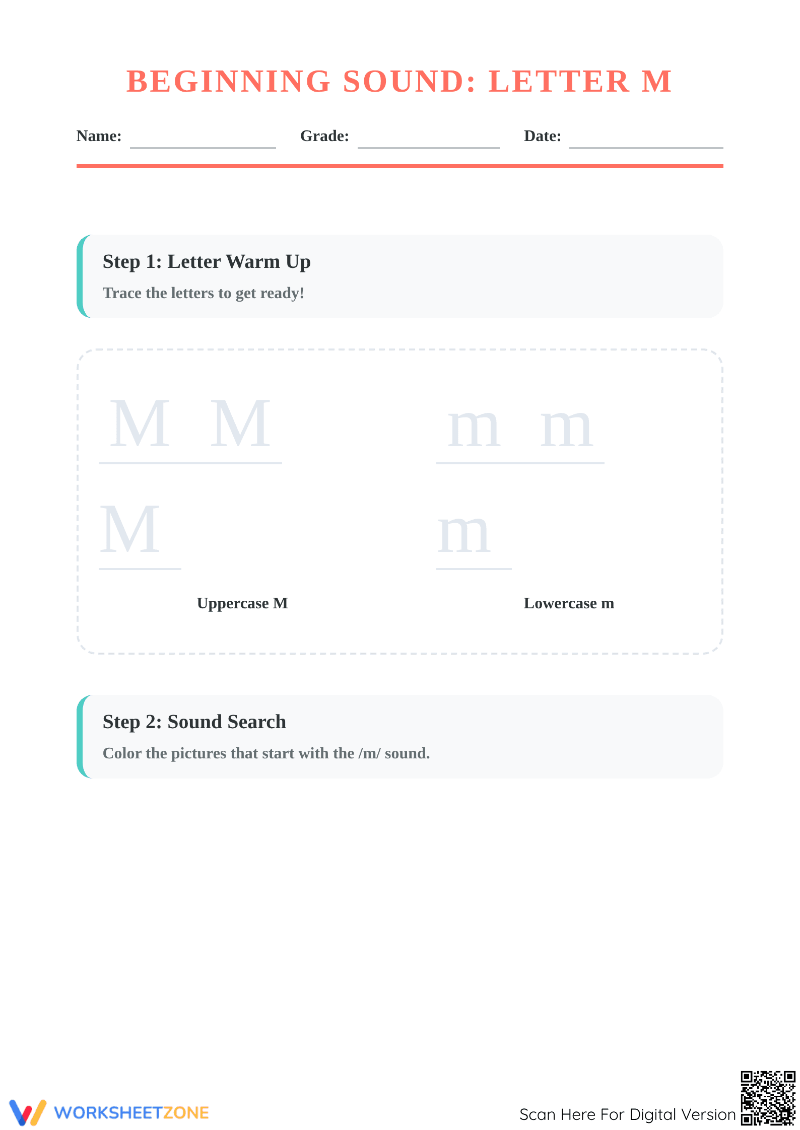 Letter M Beginning Sound Worksheet | Essential Phonics - Page 1