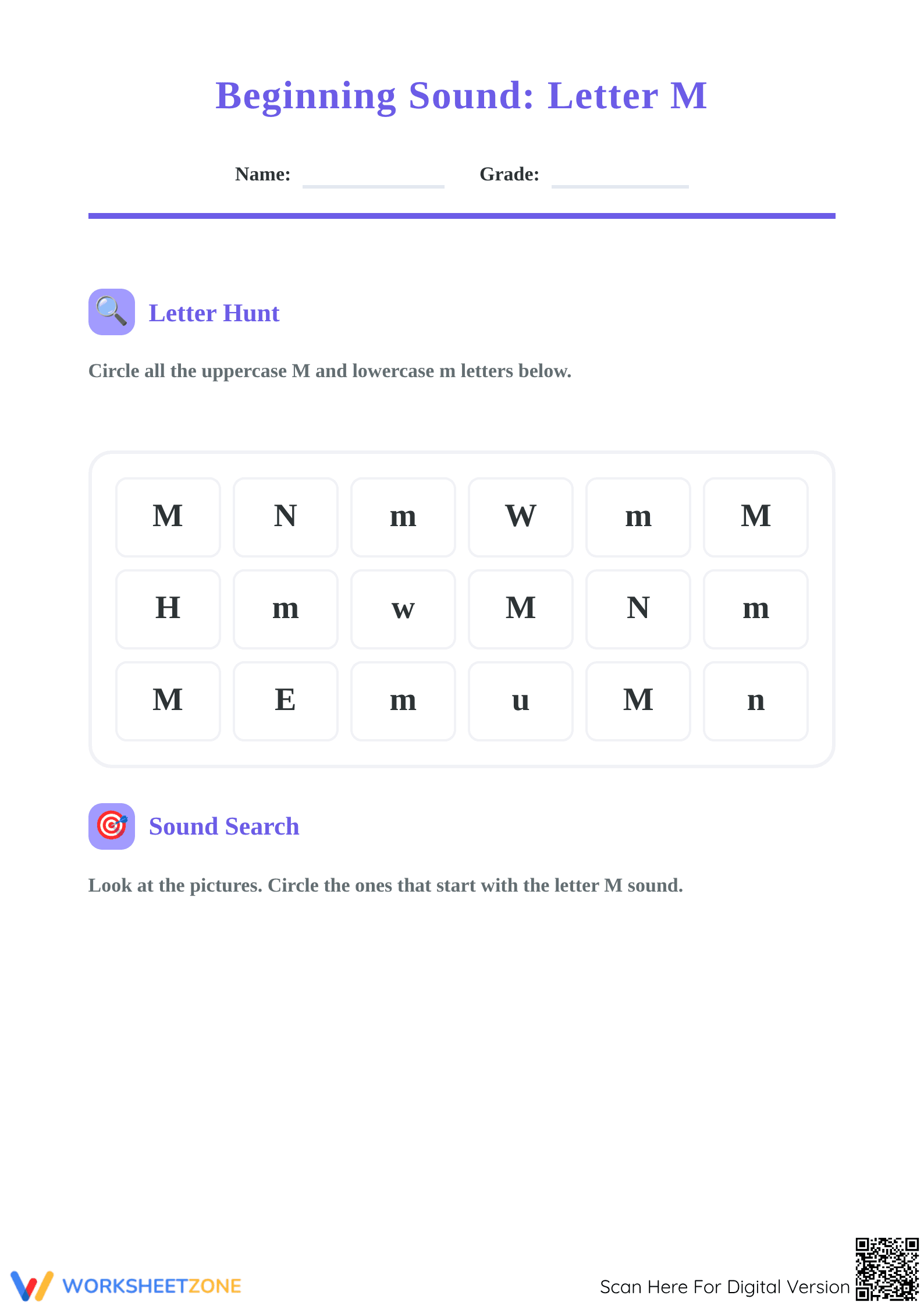 Letter M Beginning Sound Worksheet | Essential Grade K-2 - Page 1