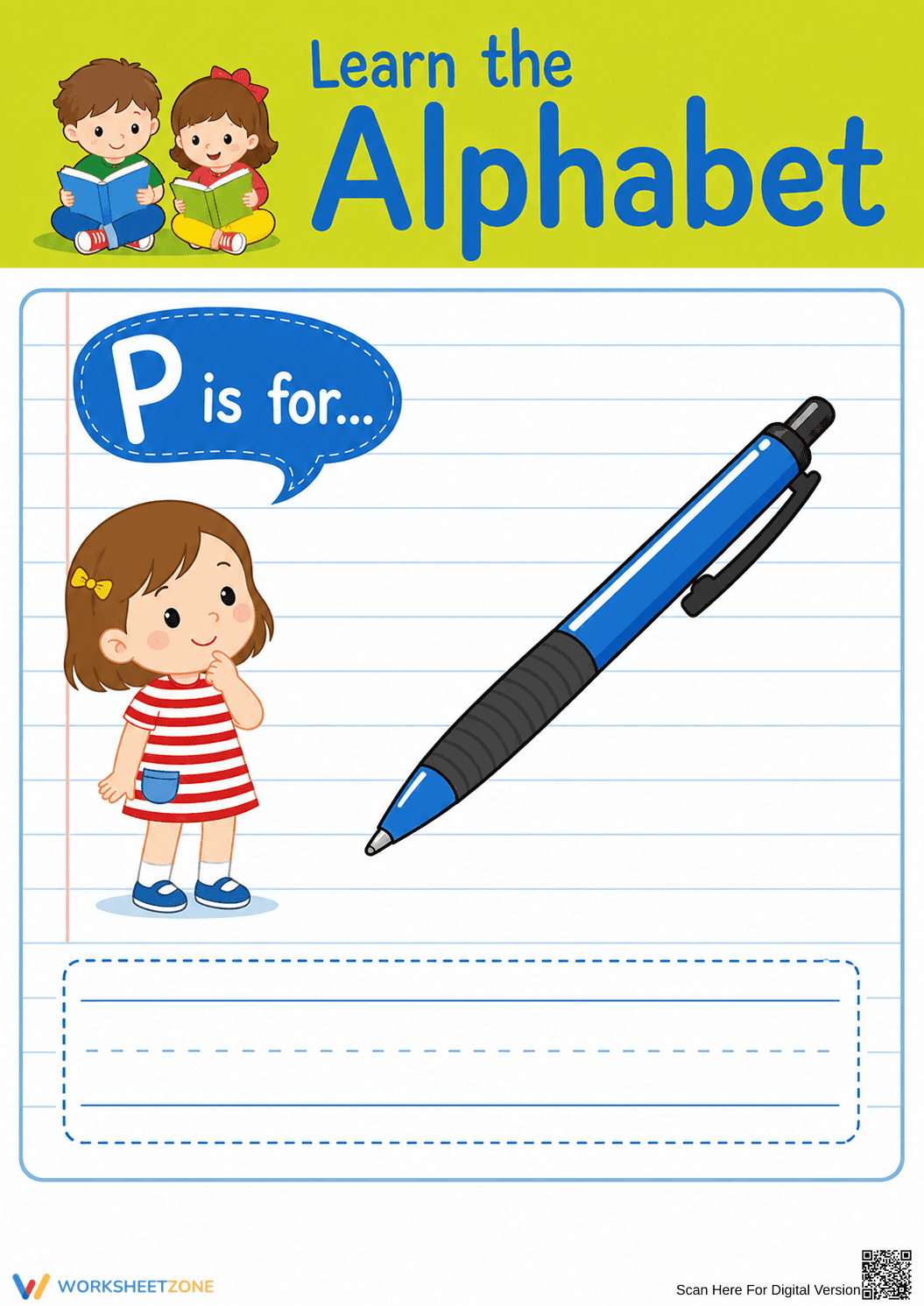 Letter P Beginning Sound Printable Worksheet | Grade K - Page 1