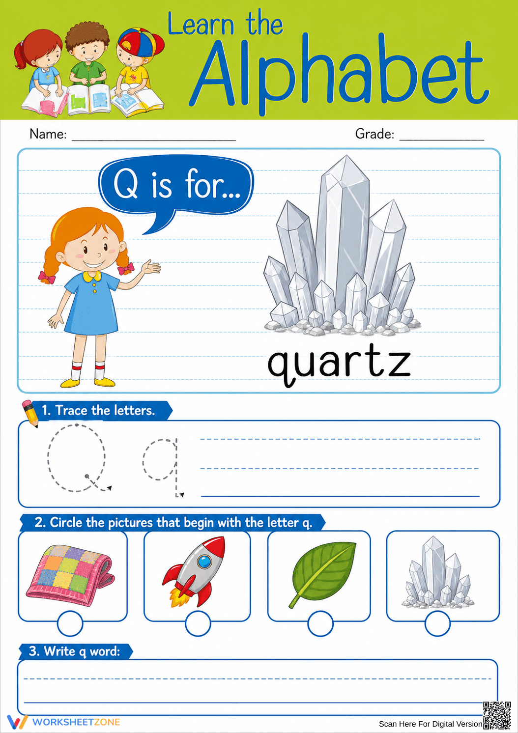 Letter Q Beginning Sound Worksheet | Printable Grade K - Page 1
