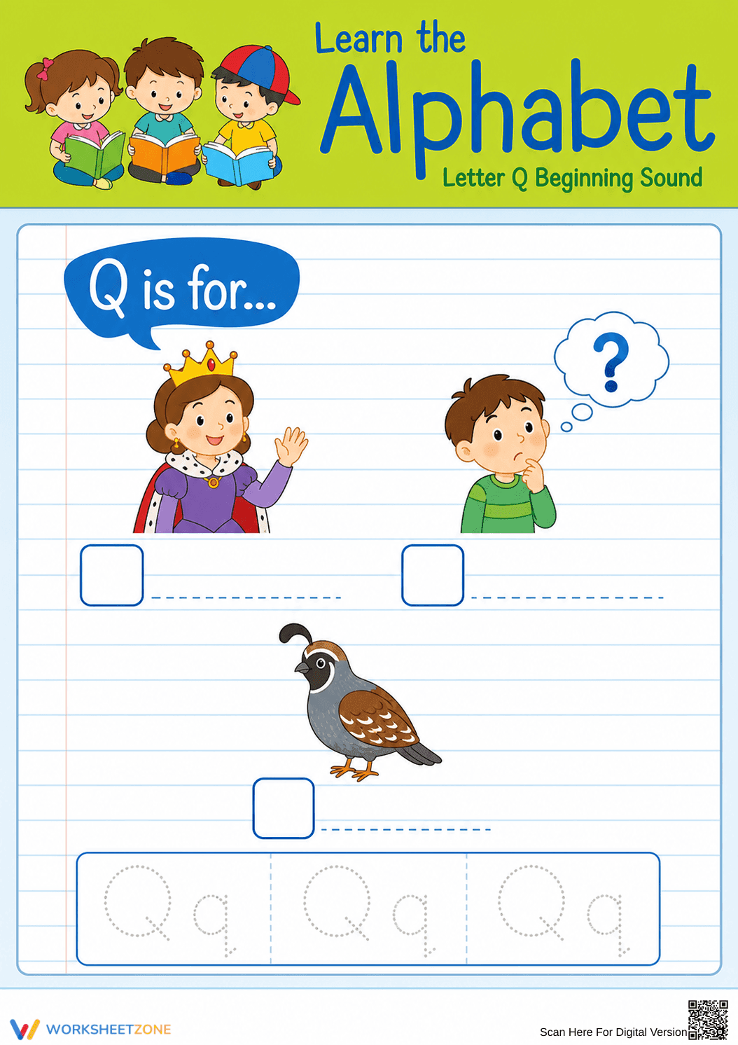 Letter Q Beginning Sound Worksheet | Essential Grade K-2 - Page 1