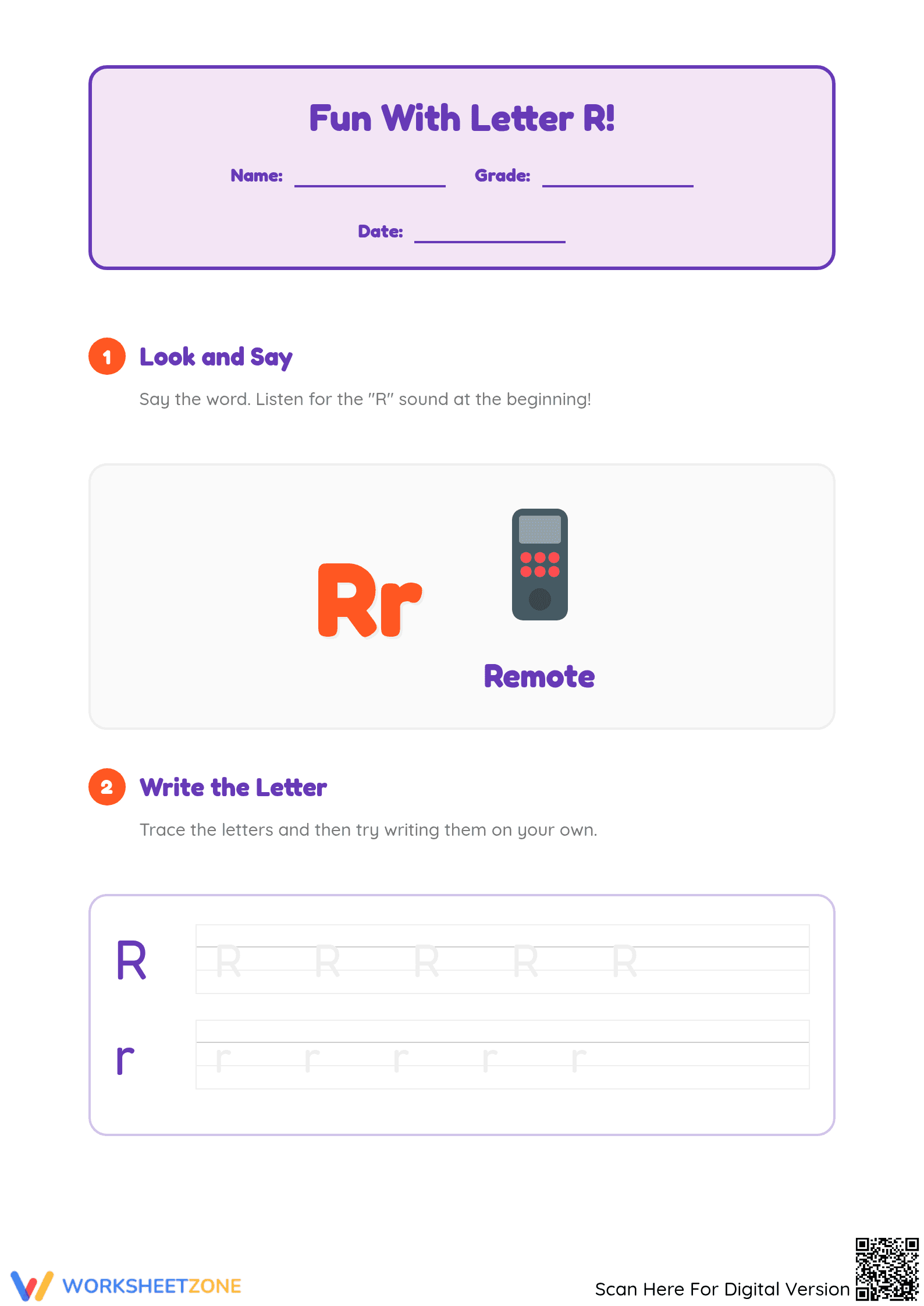 Letter R Beginning Sound Worksheet | Essential Grade K-1 - Page 1