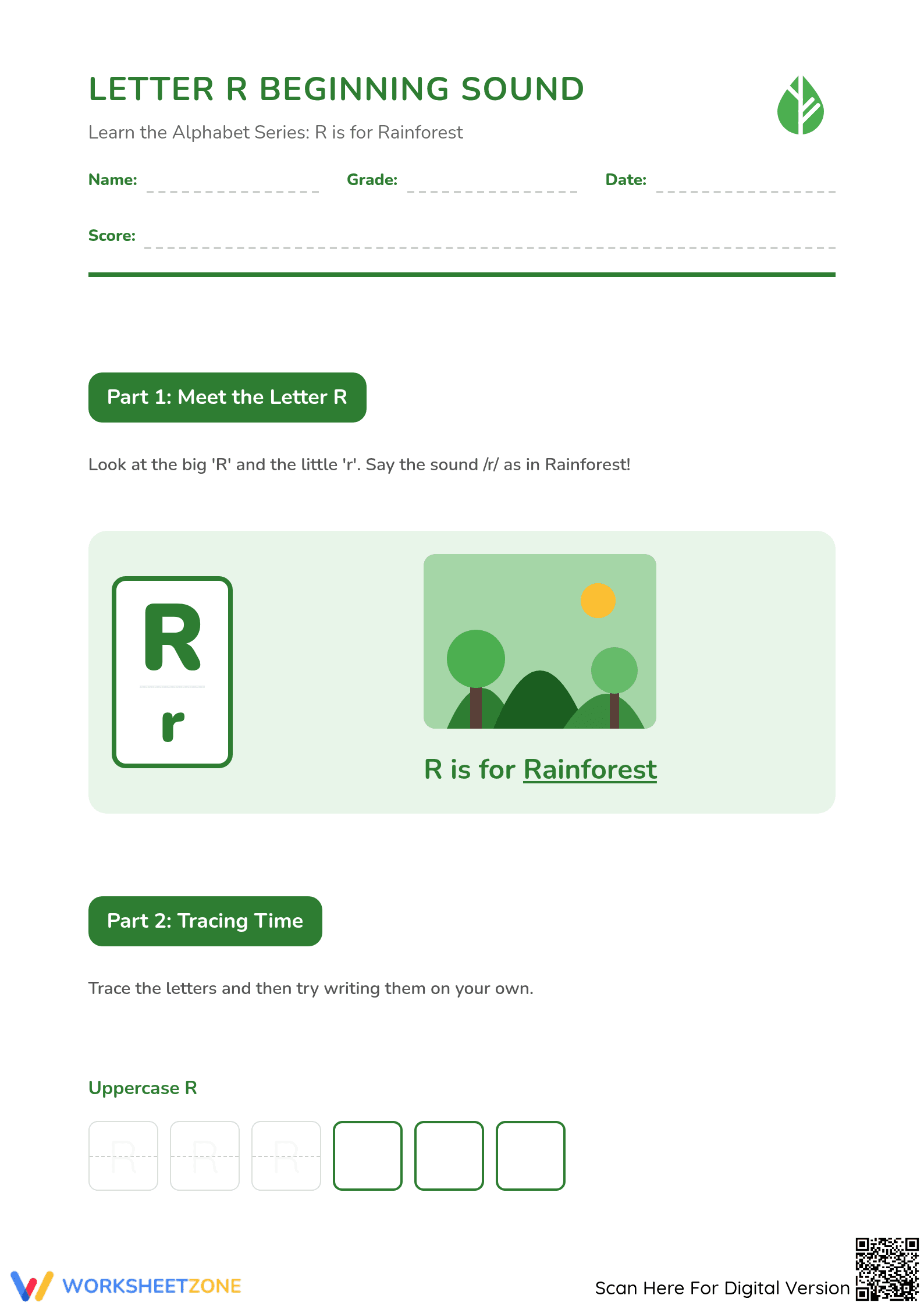 Letter R Beginning Sound Worksheet | Grade K-2 Essential - Page 1