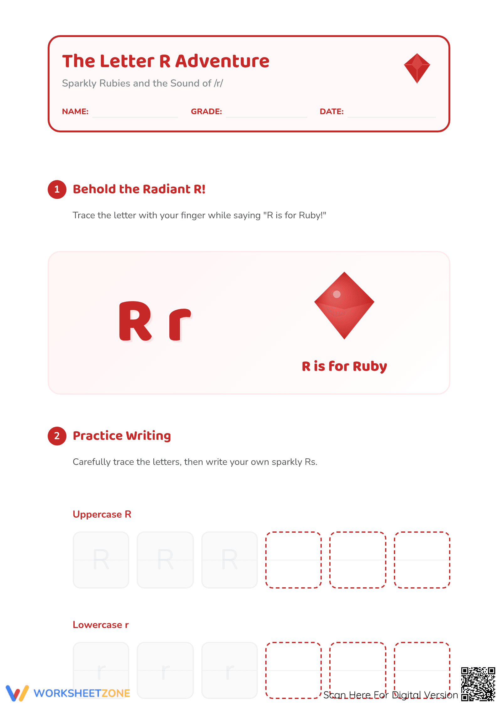 Letter R Beginning Sound Worksheet | Essential Grade K-1 - Page 1
